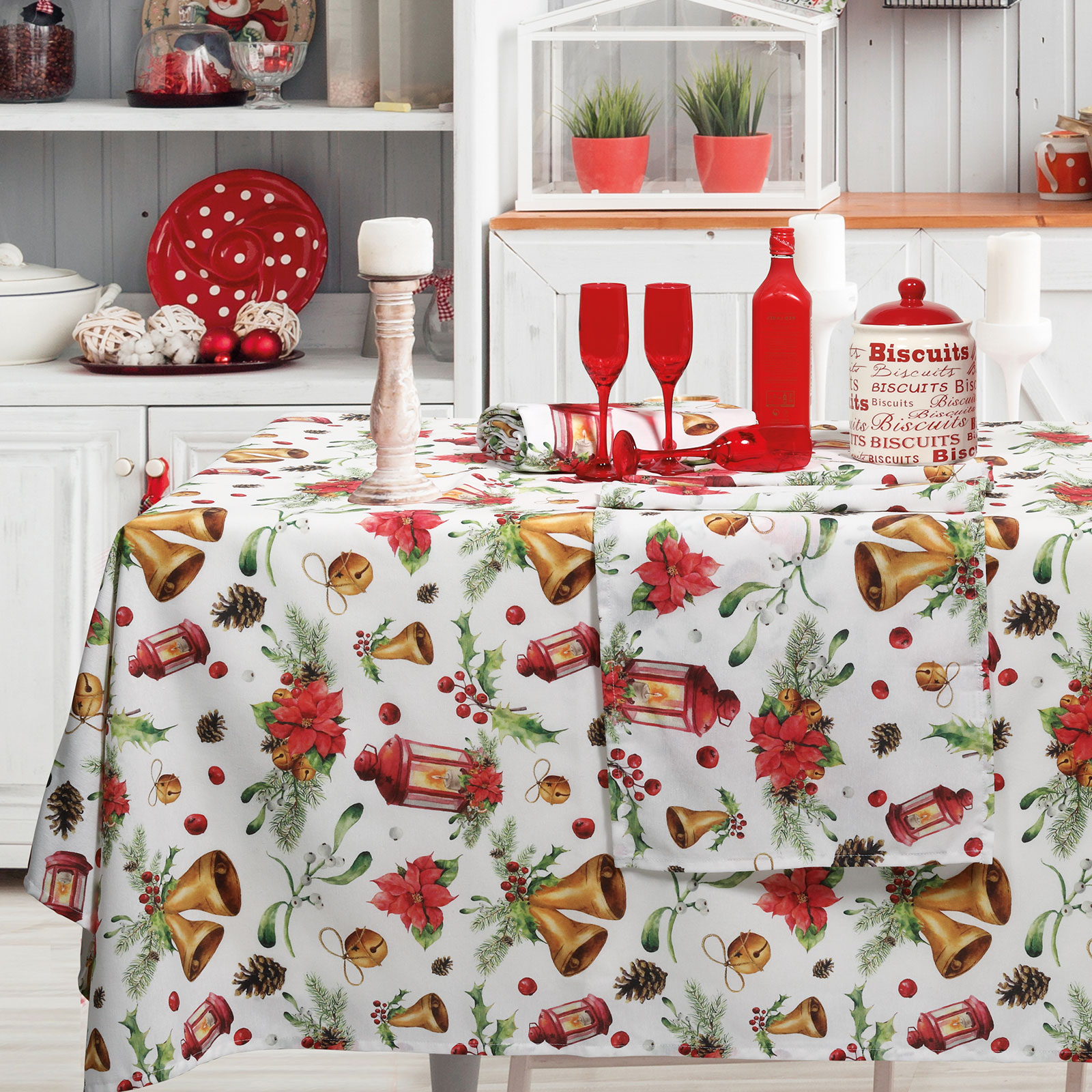 DAS HOME CHRISTMAS ΤΡΑΠΕΖΟΜΑΝΤΗΛΟ 140Χ180 0624 ΚΟΚΚΙΝΟ, ΜΠΕΖ, ΧΡΥΣΟ