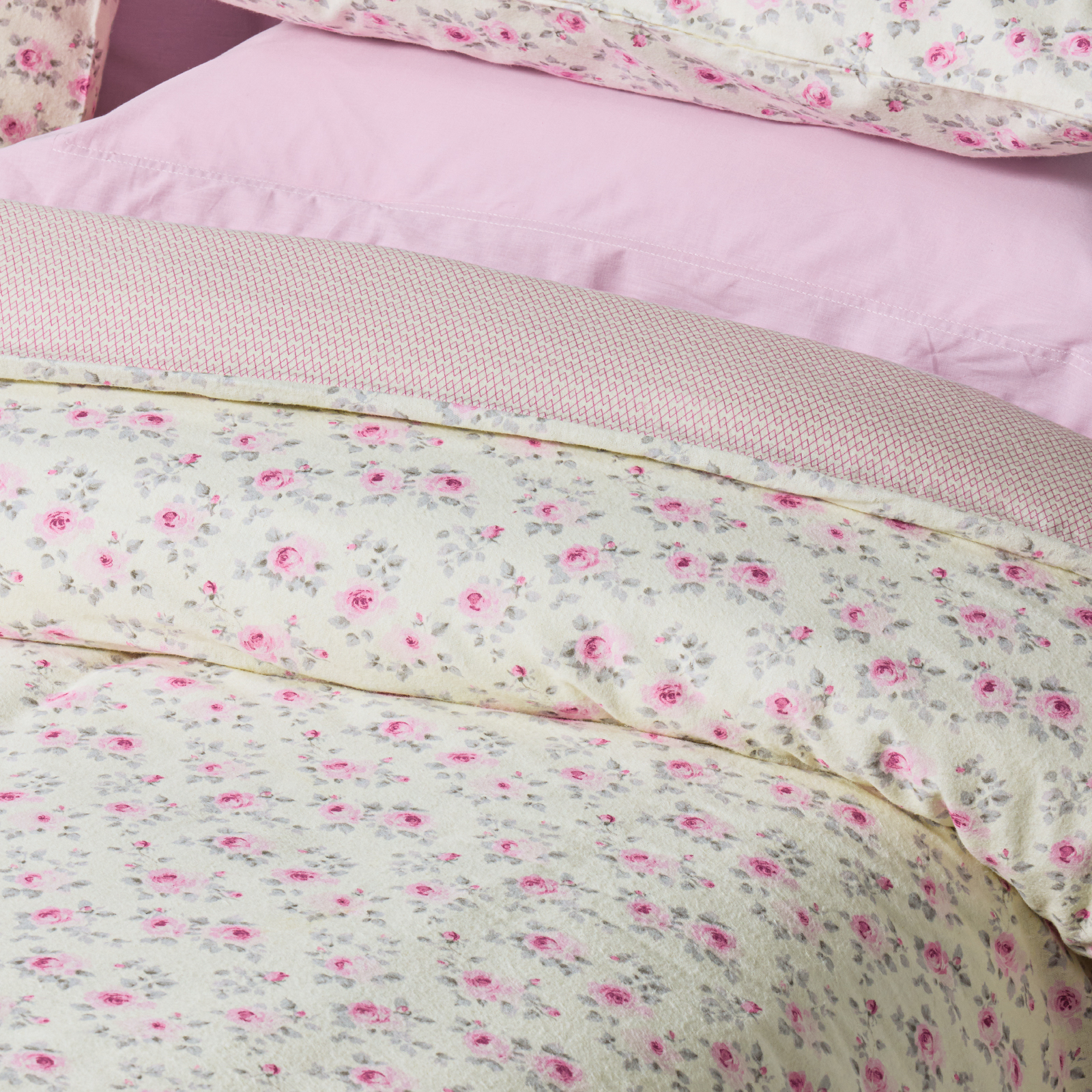 DAS HOME ΣΕΤ ΣΕΝΤΟΝΙΑ ΥΠΕΡΔΙΠΛΑ HAPPY FLANNEL 9700 ECRU, PINK
