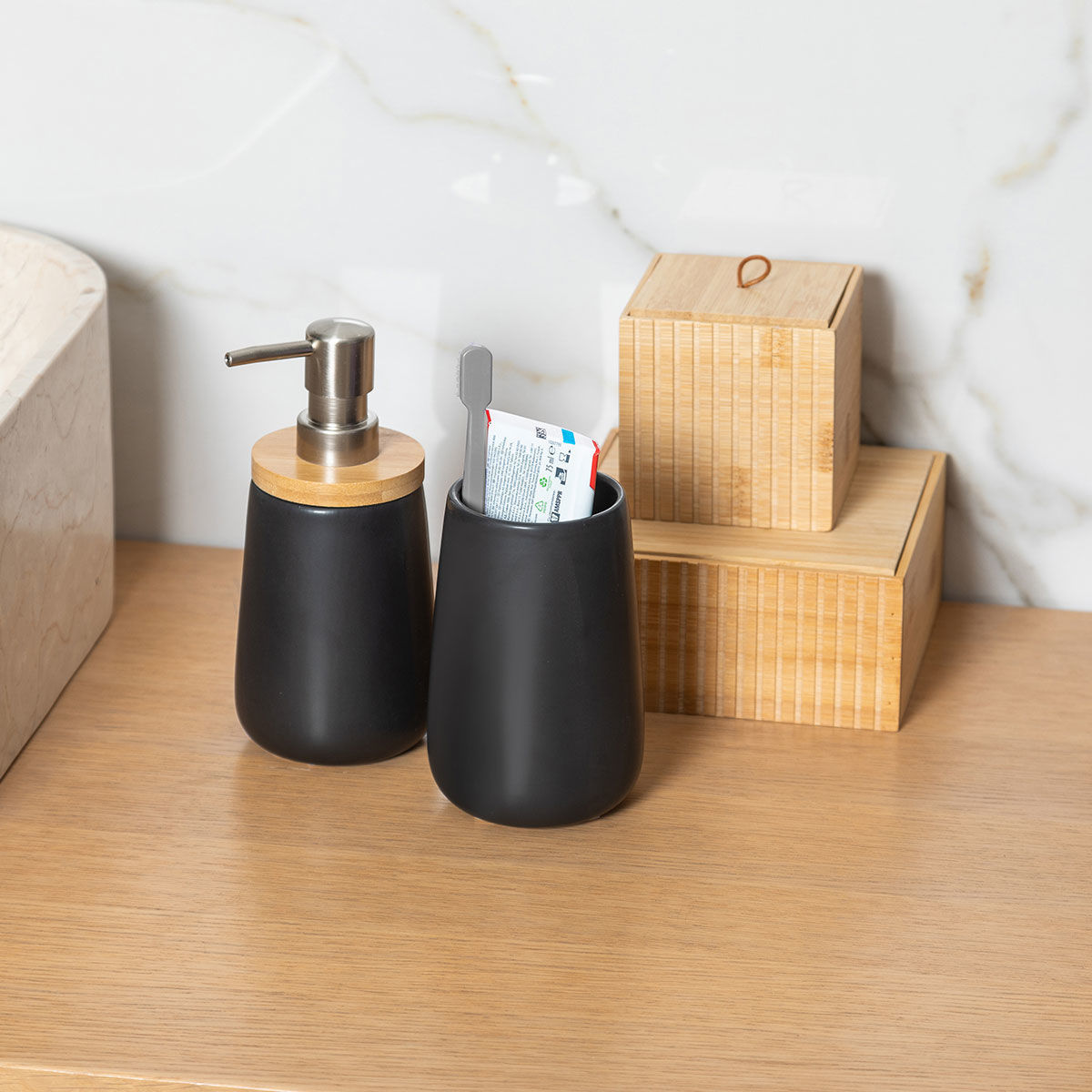 ESTIA ΠΟΤΗΡΑΚΙ ΜΠΑΝΙΟΥ BAMBOO ΠΟΡΣΕΛΑΝΗΣ ΜΑΥΡΟ