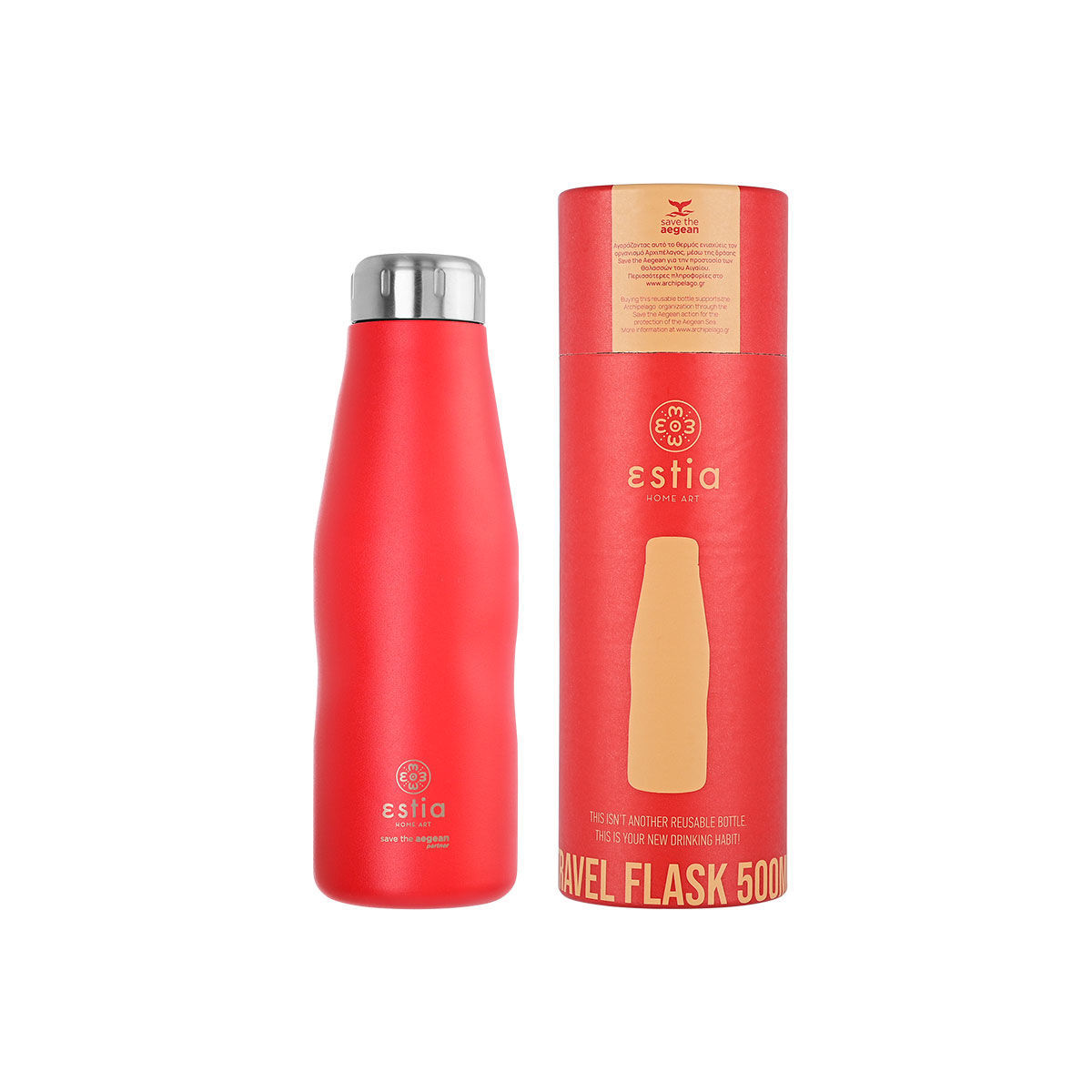 ESTIA ΘΕΡΜΟΣ TRAVEL FLASK SAVE THE AEGEAN 500ml MATTE RED