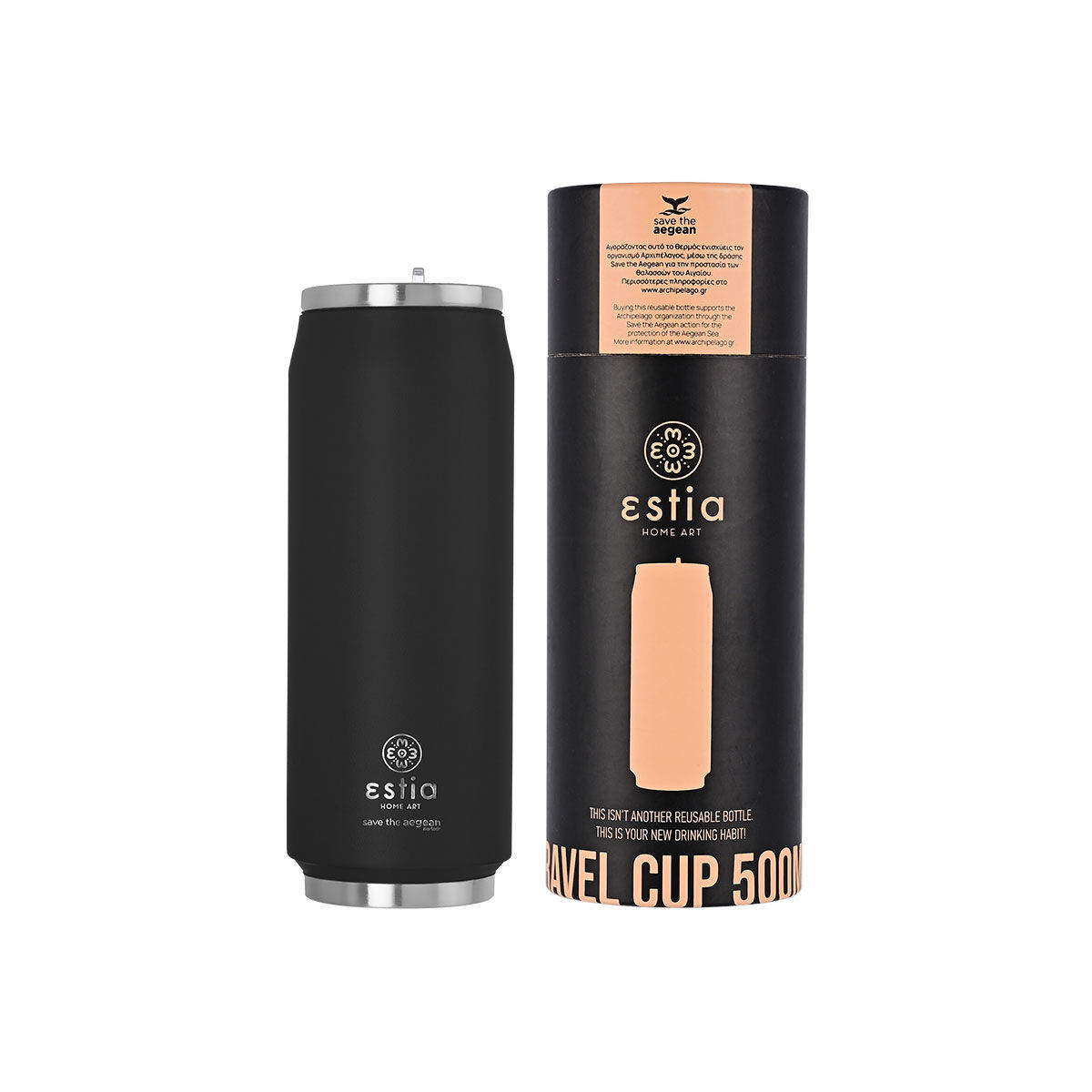 ESTIA ΘΕΡΜΟΣ TRAVEL CUP SAVE THE AEGEAN 500ml BLACK