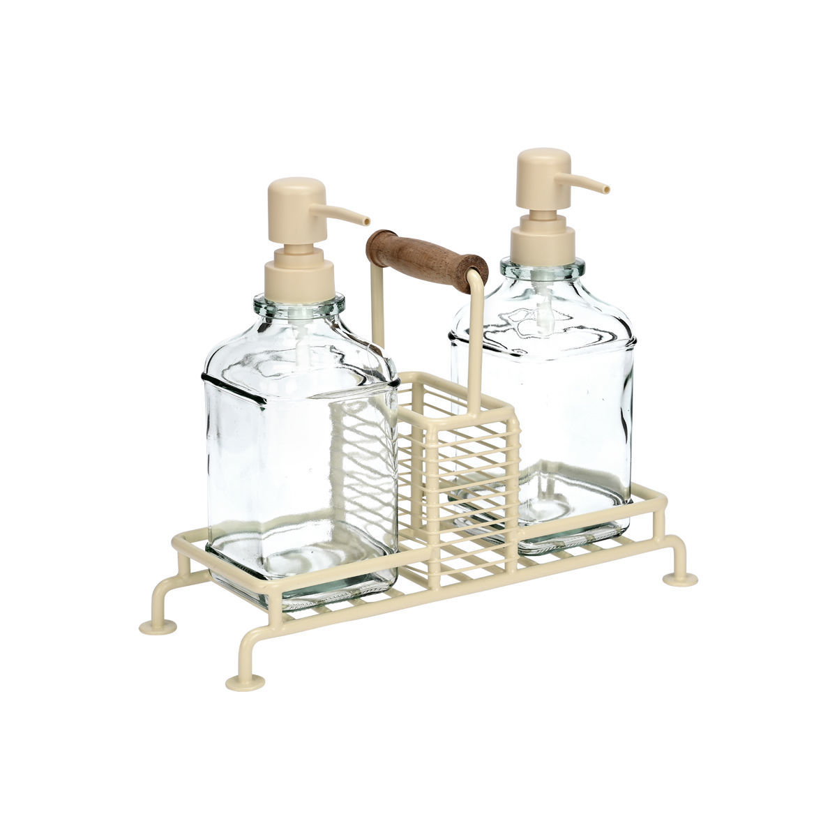 ESTIA ΔΟΧΕΙΑ ΥΓΡΟΥ ΠΙΑΤΩΝ ALLURE 2x300ml ΜΕ ΜΕΤΑΛΛΙΚΗ ΒΑΣΗ & ΘΗΚΗ ΓΙΑ ΣΦΟΥΓΓΑΡΙ IVORY