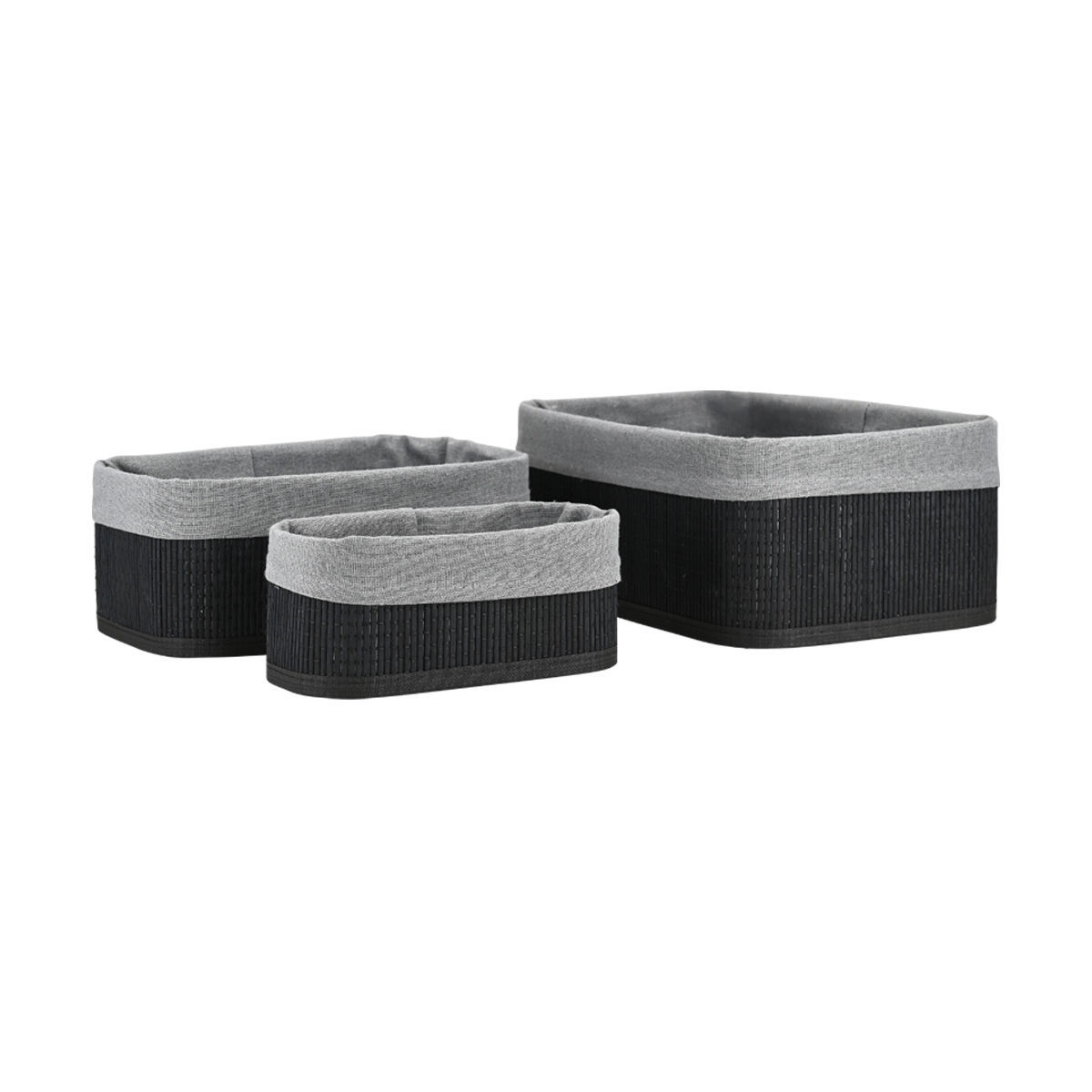 Καλάθι Οργάνωσης Σετ 3 Τεμαχίων Estia Bamboo Essentials Mε Επένδυση Μαύρο 02-34603