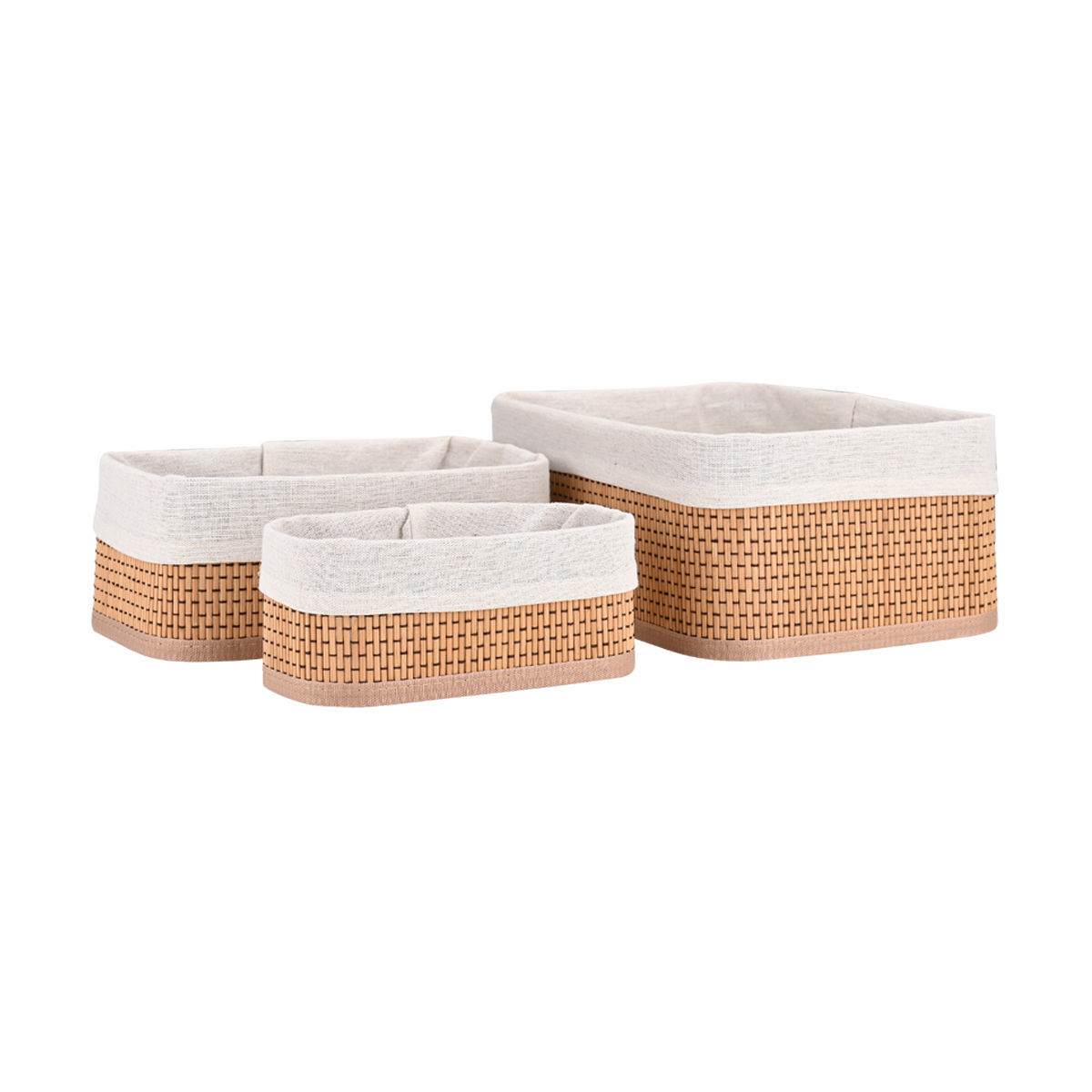 Καλάθι Οργάνωσης Σετ 3 Τεμαχίων Estia Bamboo Essentials Mε Επένδυση Νέα Πλέξη 02-34580