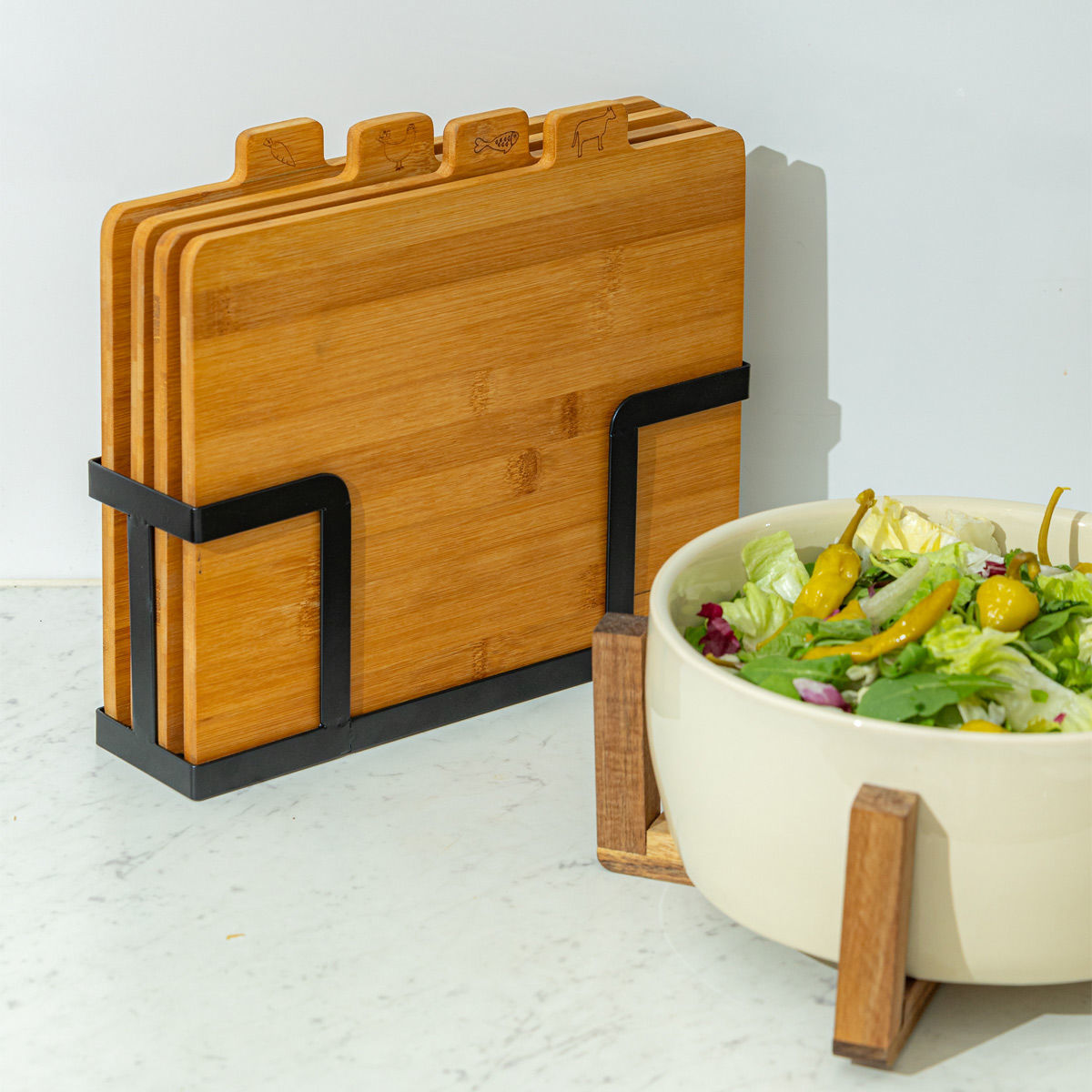 ESTIA ΣΕΤ ΕΠΙΦΑΝΕΙΕΣ ΚΟΠΗΣ BAMBOO ESSENTIALS 5 ΤΕΜ ΜΕ ΜΑΥΡΗ ΜΕΤΑΛΛΙΚΗ ΒΑΣΗ