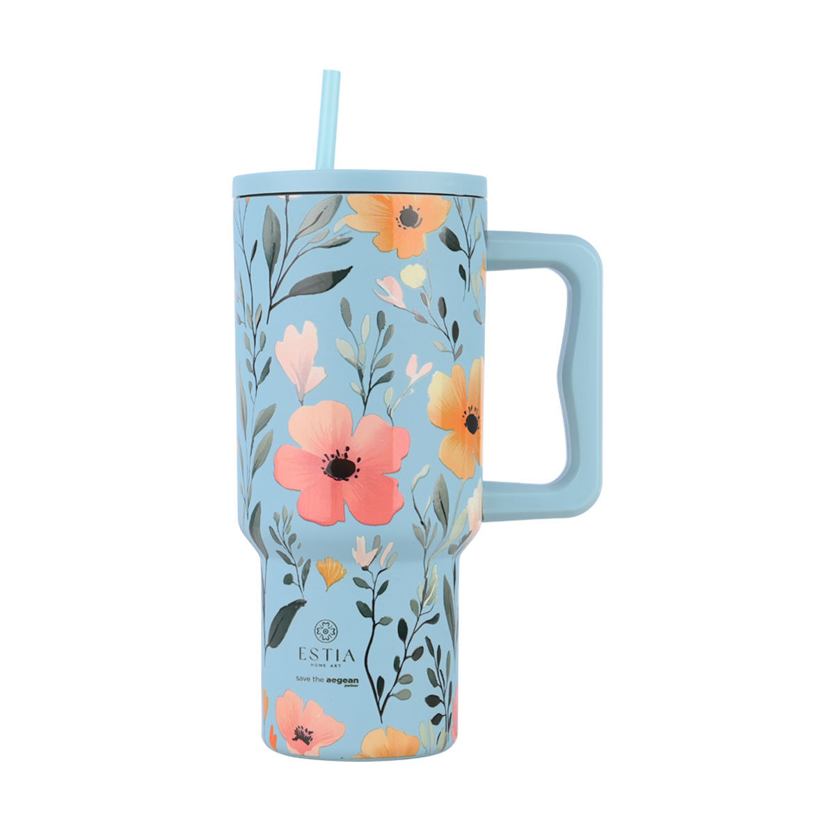 ESTIA ΘΕΡΜΟΣ STRAW TUMBLER XL SAVE THE AEGEAN 900ml SKY GARDEN