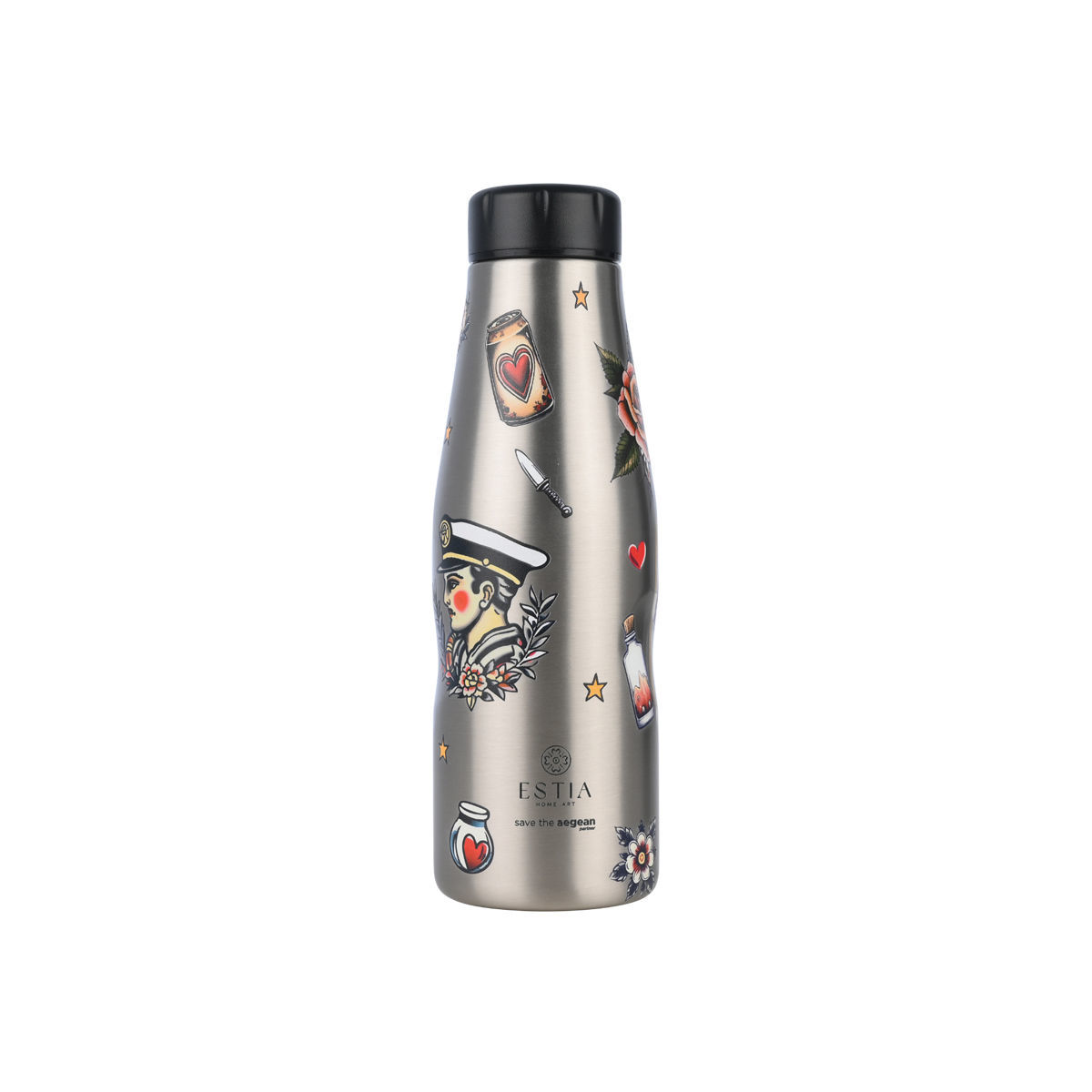 ESTIA ΘΕΡΜΟΣ TRAVEL FLASK SAVE THE AEGEAN 500ml OLD SCHOOL INK