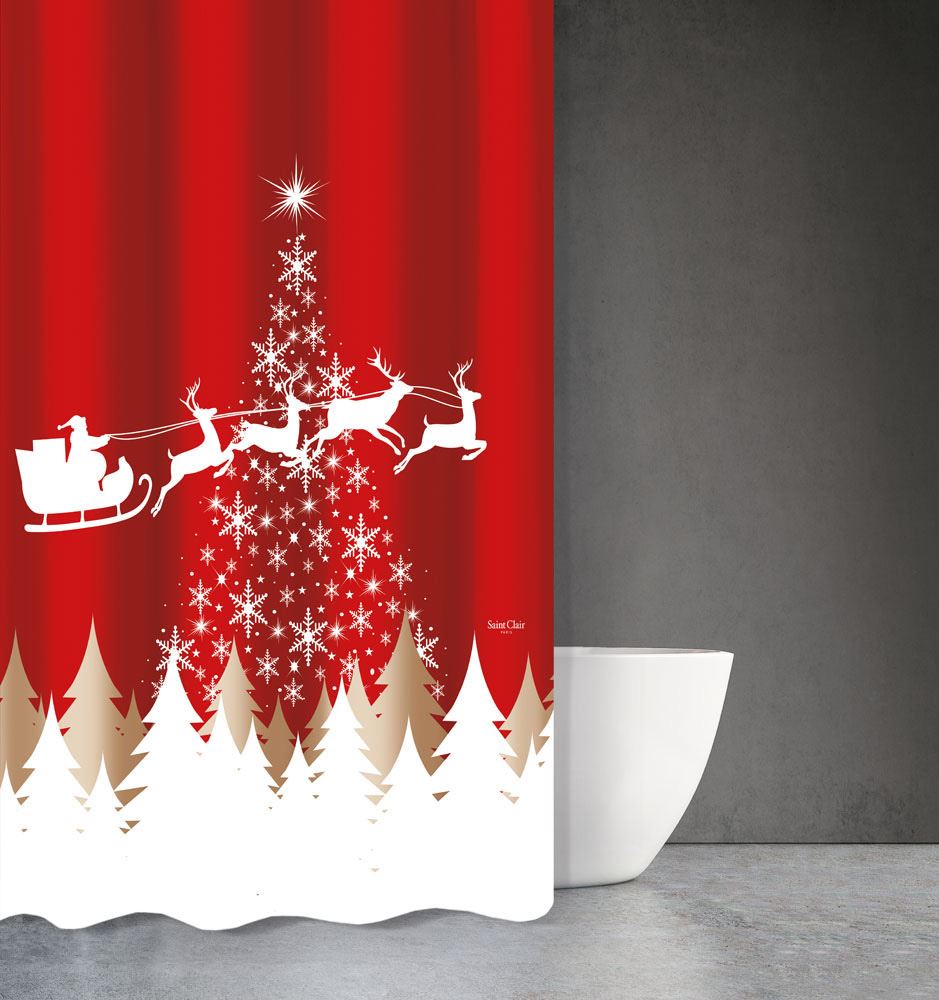 Κουρτίνα Μπάνιου Χριστουγεννιάτικη Des 407 με Κρίκους 180x200