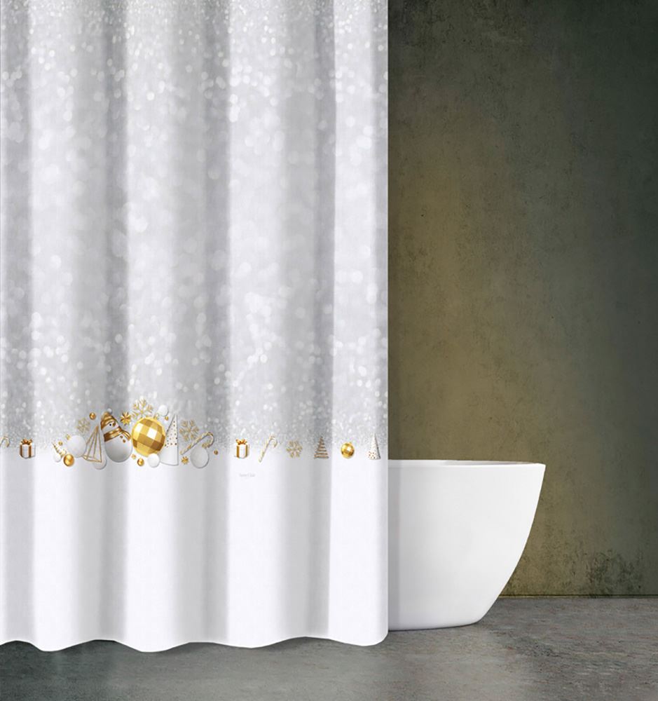 Κουρτίνα Μπάνιου Χριστουγεννιάτικη Des 413 με Κρίκους 180x200