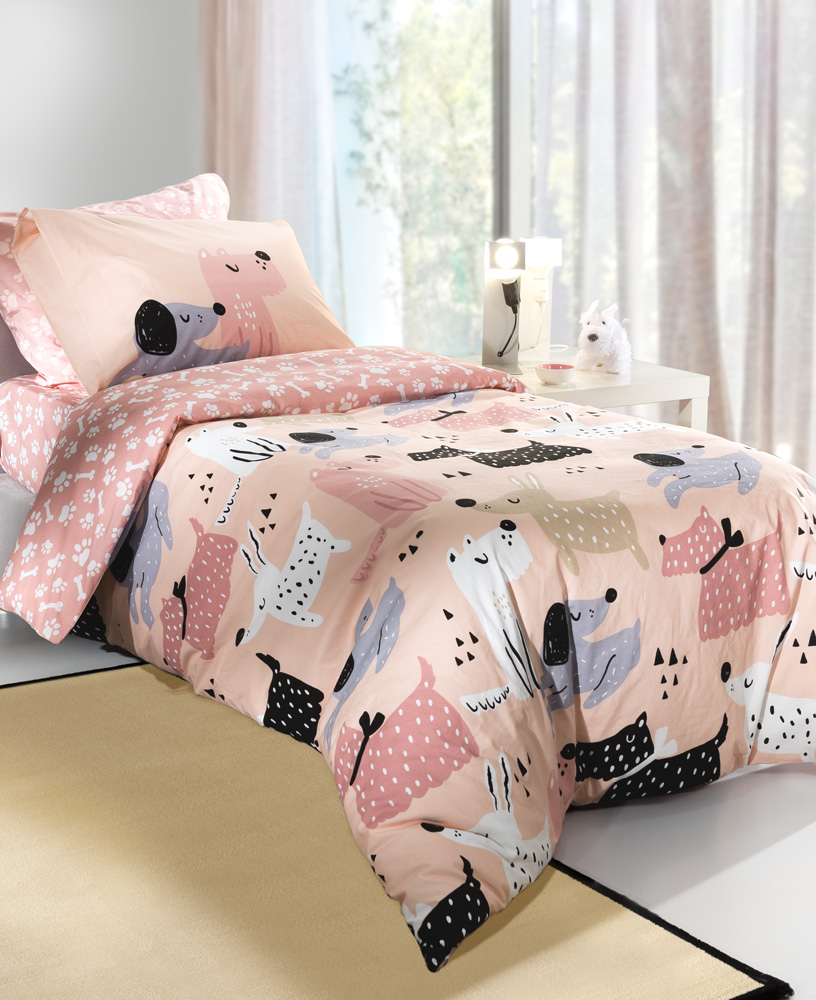 Σεντόνια σετ 3τμχ DOGGY Pink 160X260