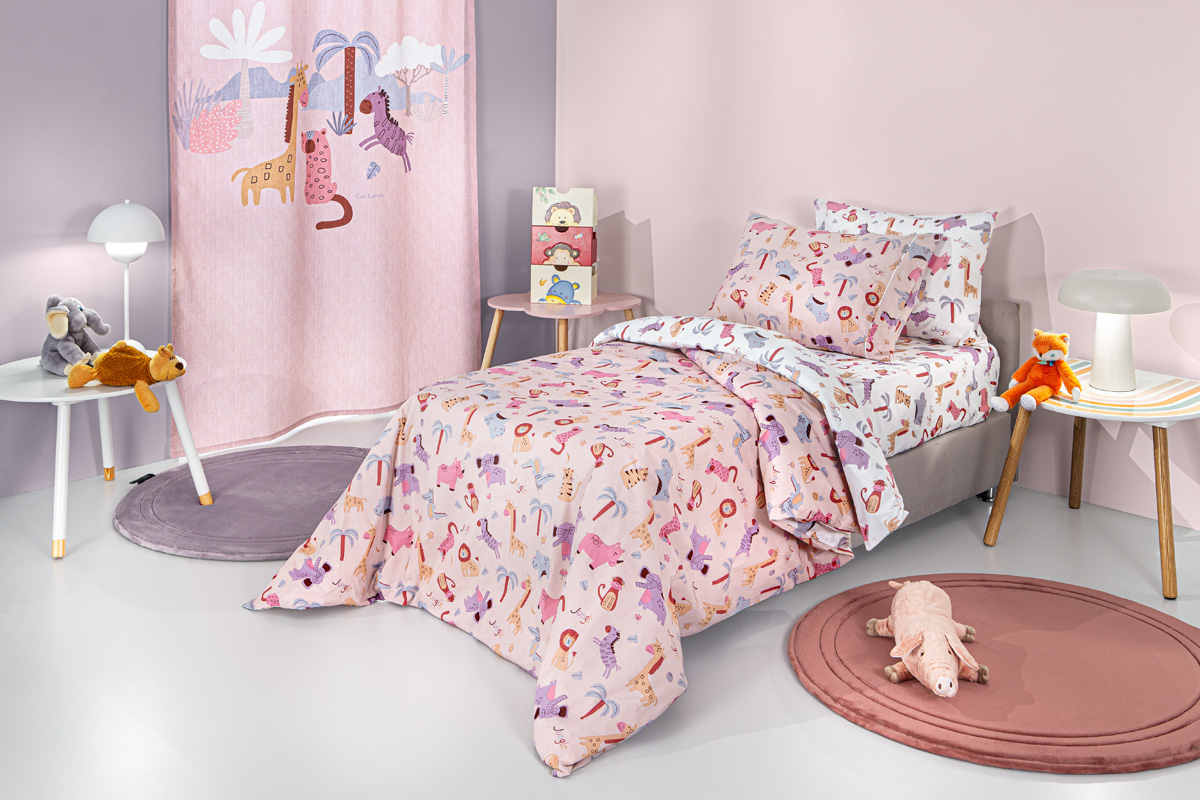Σετ 3τμχ Παιδικά Σεντόνια Jungle Pink