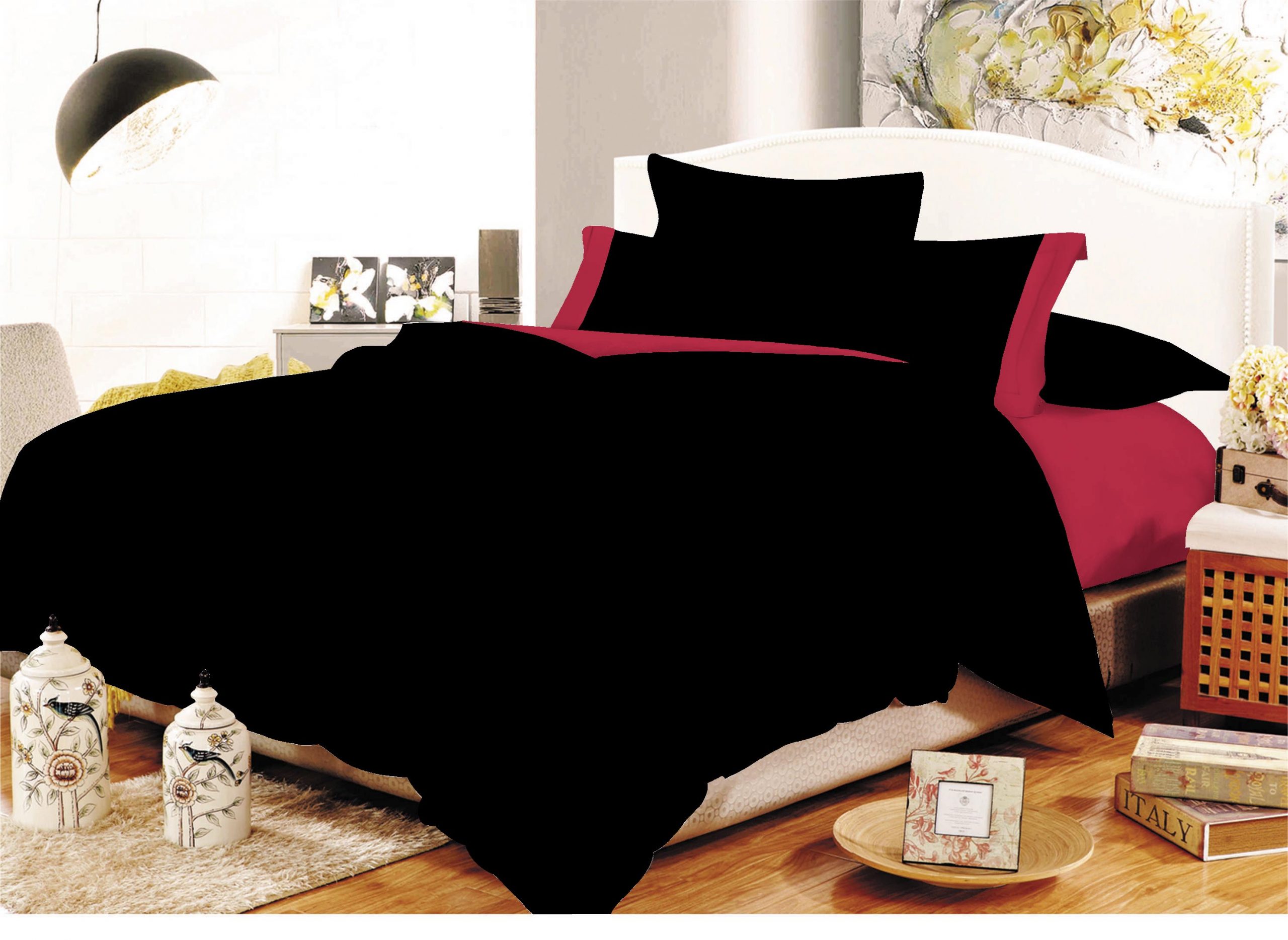 Παπλωματοθήκη ΚΟΜΒΟΣ Cotton Line Black - Red Μονόχρωμη με Φάσα Διπλή 200x240