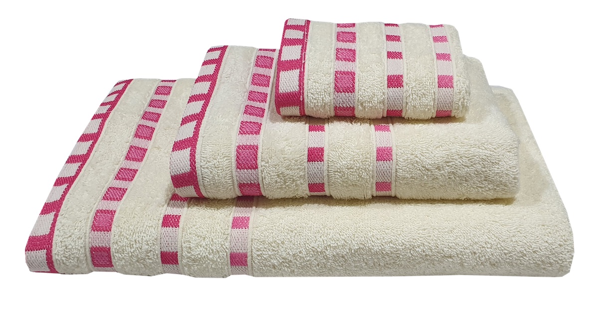 Πετσέτα ΚΟΜΒΟΣ Πεννιέ 450γρ/μ2 Πουά Ζακάρ Κρεμ-Κοραλί Σώματος 70x140