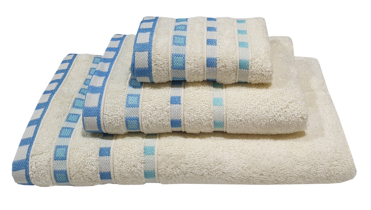 Πετσέτα ΚΟΜΒΟΣ Πεννιέ 450γρ/μ2 Πουά Ζακάρ Κρεμ-Τυρκουάζ Σώματος 70x140