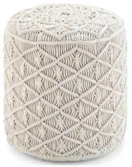 Πουφ Macrame ΚΟΜΒΟΣ Cotton 100% με εσωτερικη γέμιση Thermocol Sheet 40x40x40 Natural