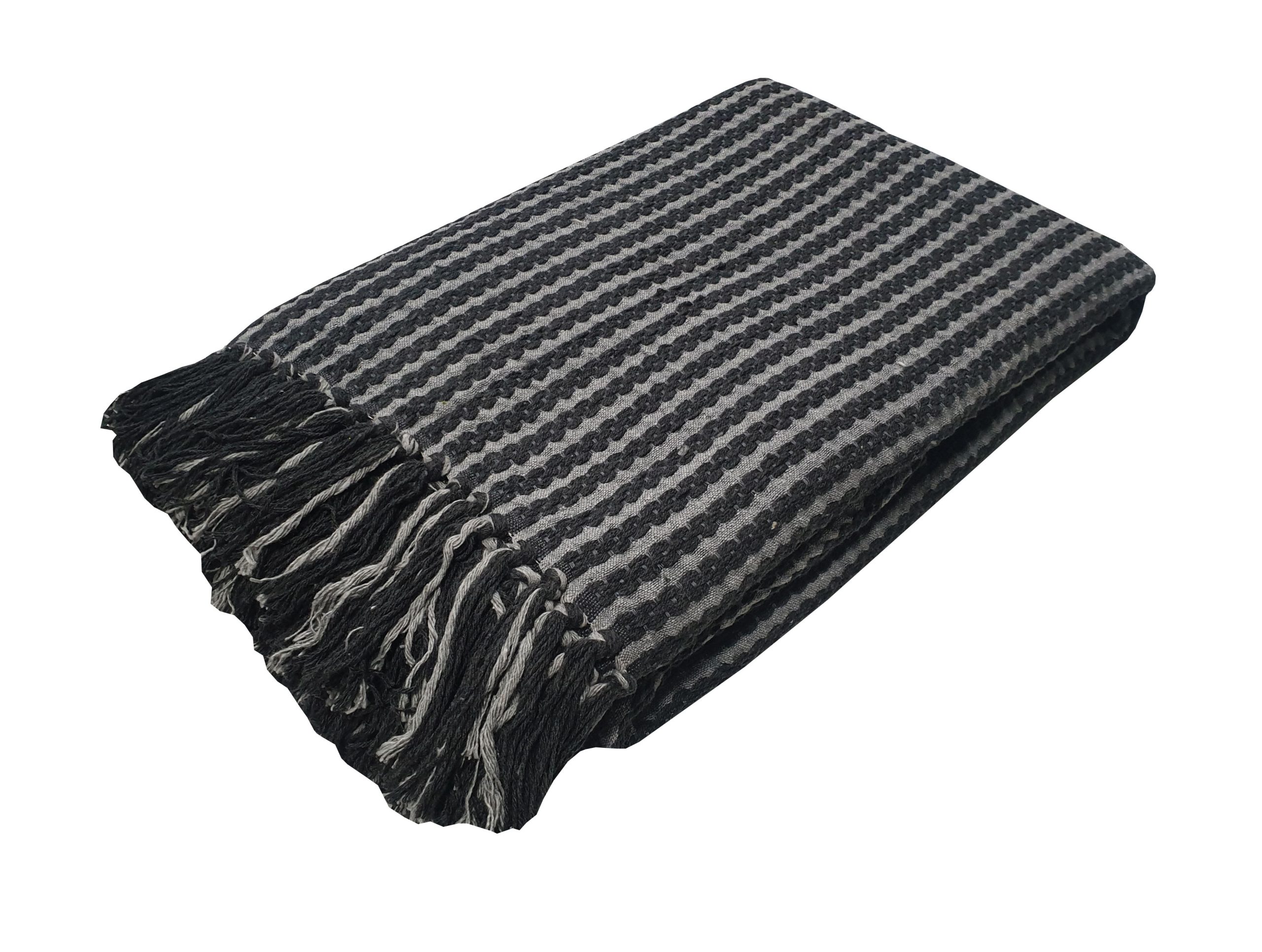 Ριχτάρι Υφαντό ΚΟΜΒΟΣ Βαμβακερό Ινδίας 4Θ Black - Light Grey 180x350