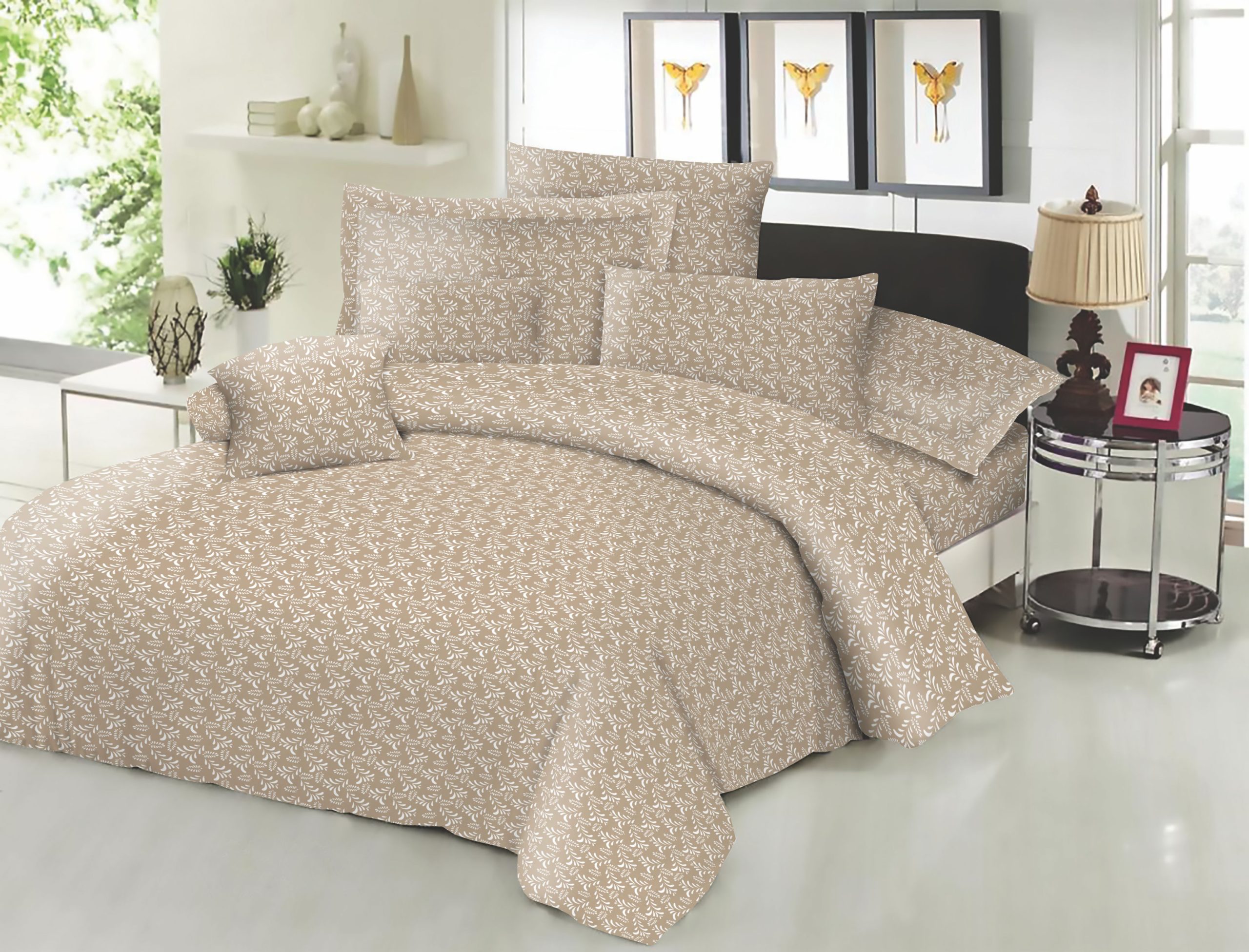 Σεντόνι ΚΟΜΒΟΣ Cotton Line NEW Printed Fern Beige Διπλό 200x240