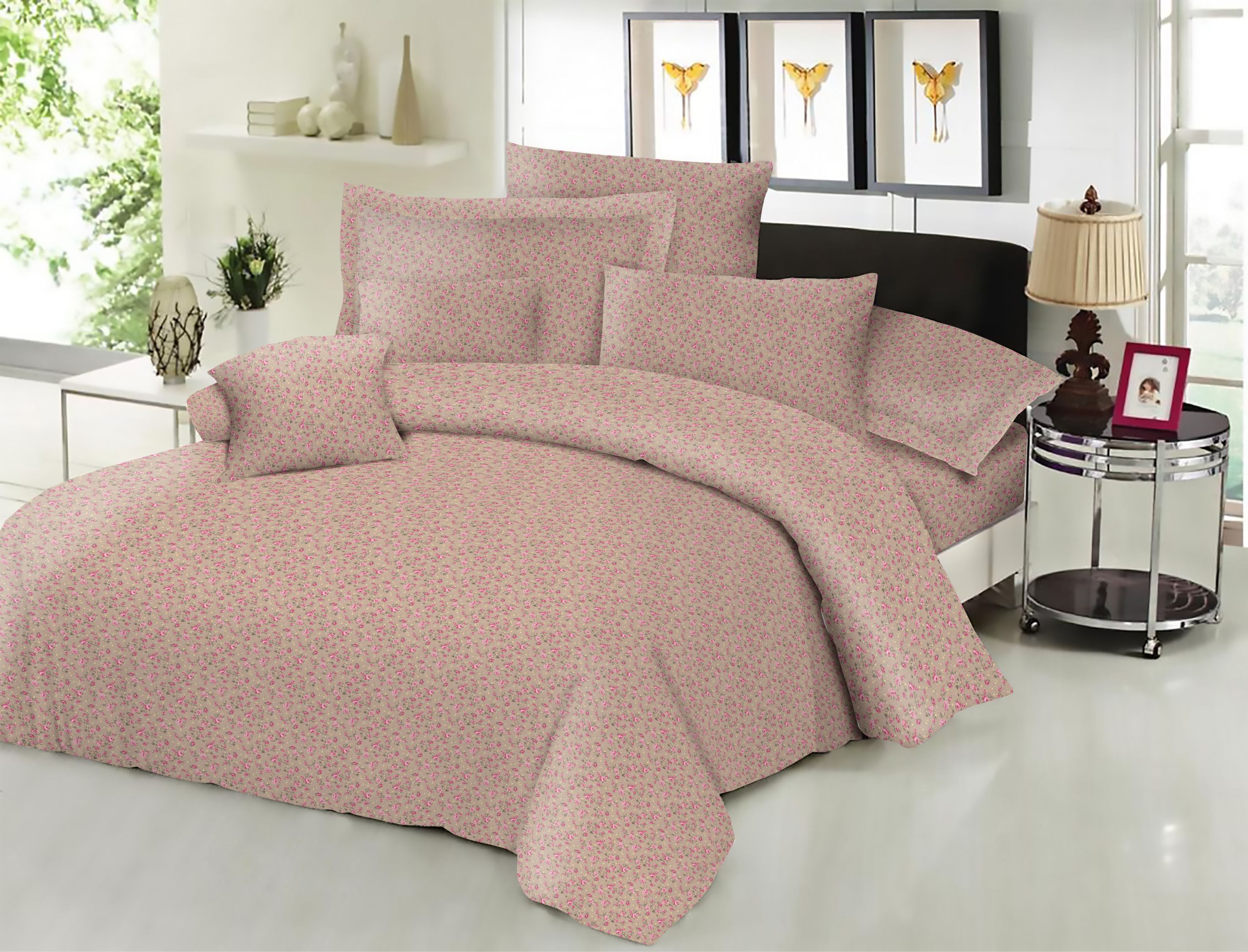 Σεντόνι ΚΟΜΒΟΣ Cotton Line NEW Printed Little Rose Beige Διπλό 200x240