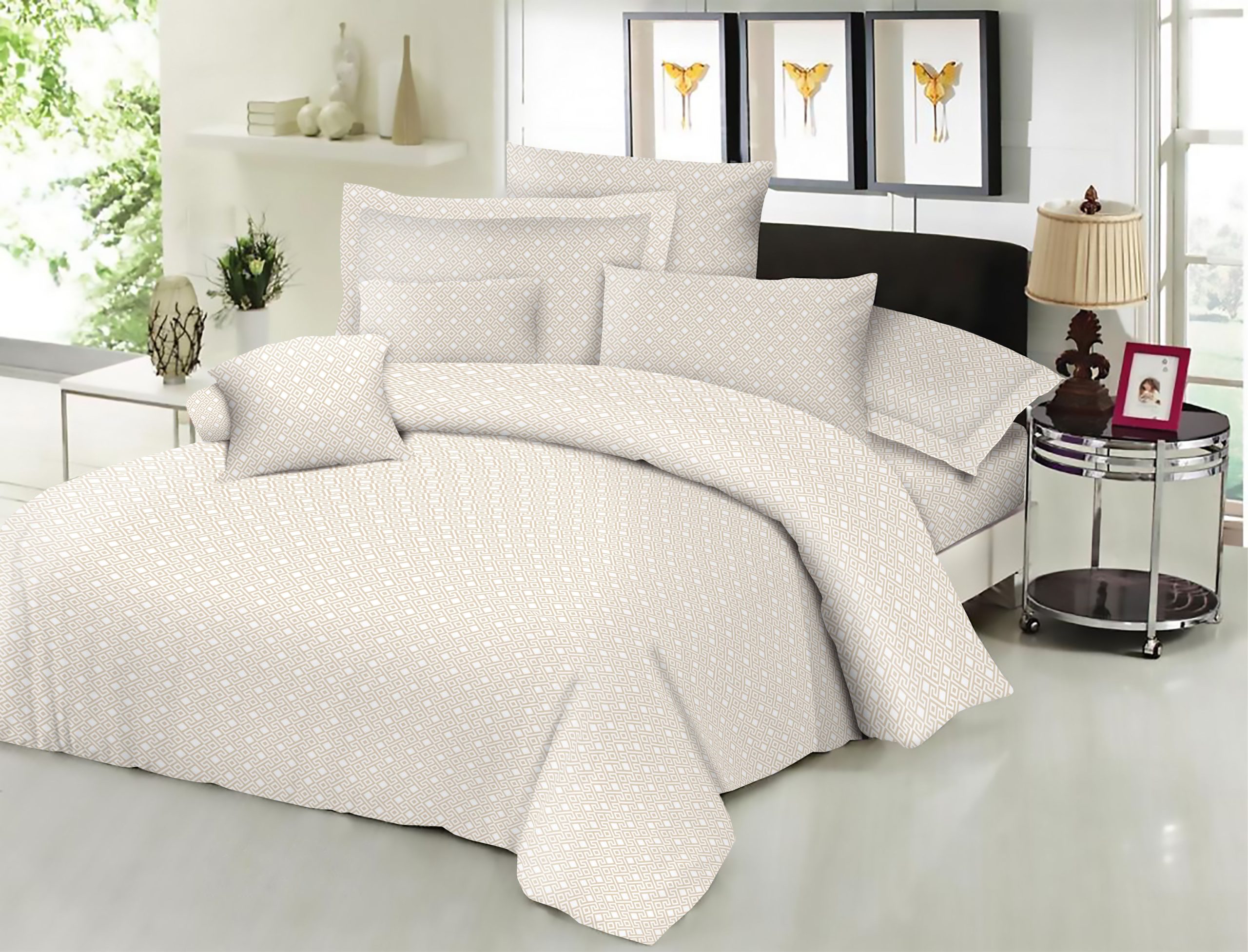 Σεντόνι ΚΟΜΒΟΣ Cotton Line NEW Printed Maze Beige Διπλό 200x240