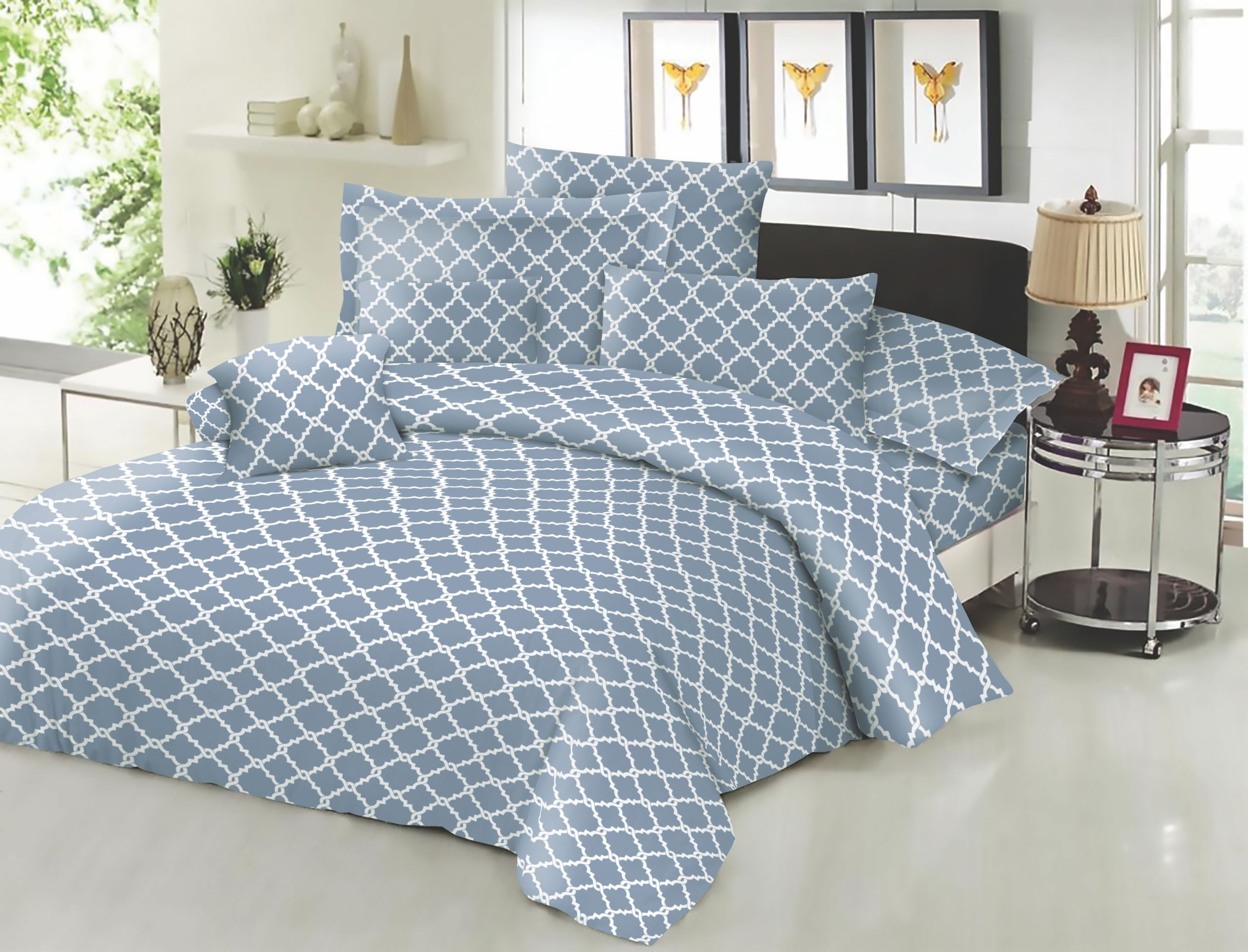 Σεντόνι ΚΟΜΒΟΣ Cotton Line NEW Printed Montana Sky Grey Διπλό με λάστιχο 150x200+22