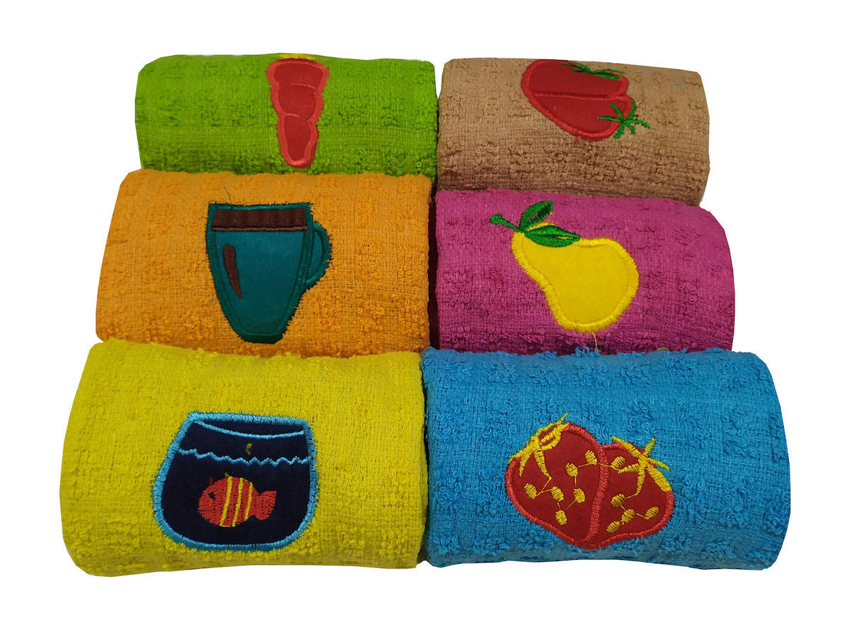 Σετ Ποτηρόπανα 6τεμ.ΚΟΜΒΟΣ Πετσετέ με κέντημα 100% Cotton 40x60   Διάφορα Χρώματα