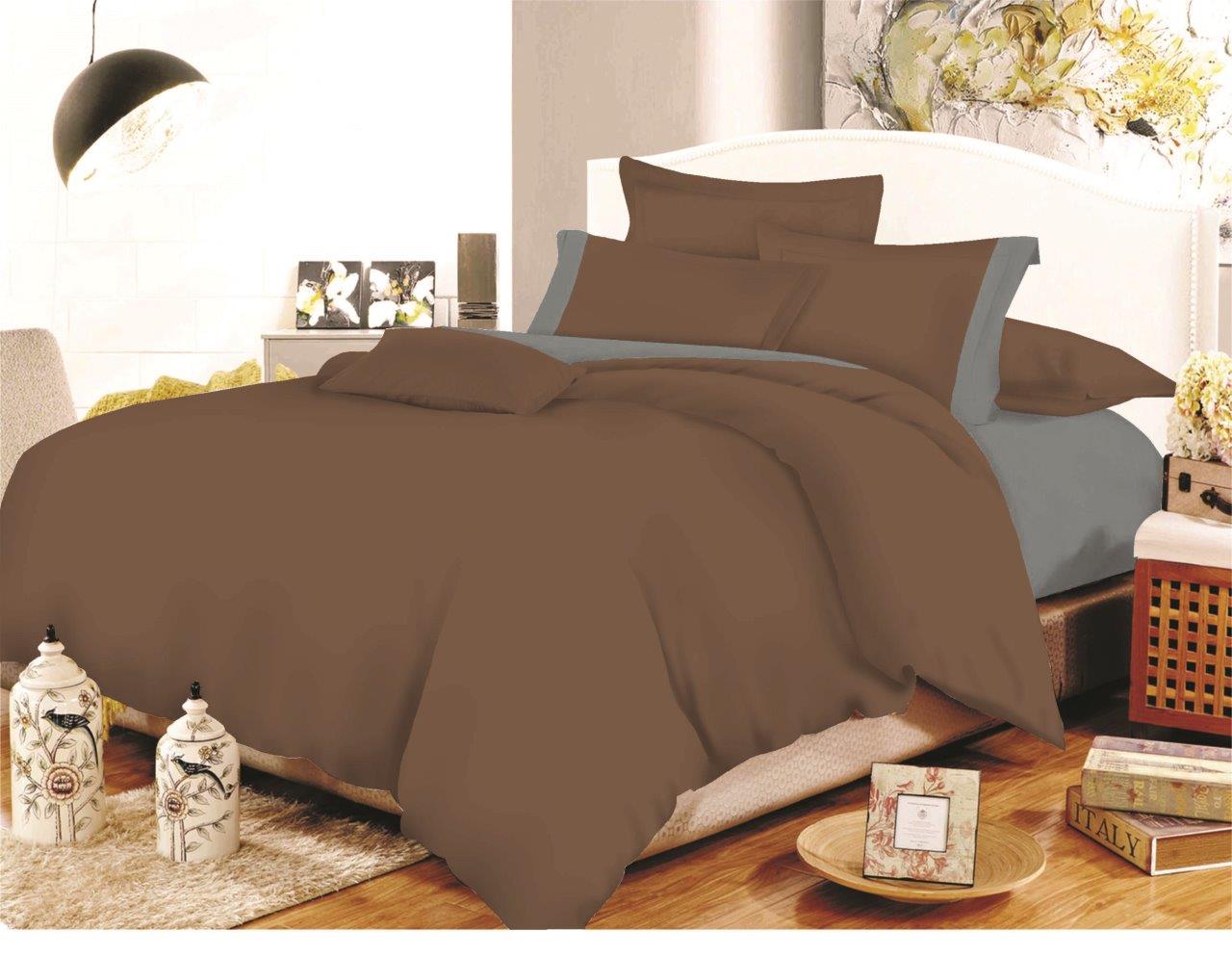 Σετ Σεντόνια ΚΟΜΒΟΣ Cotton Line Brown - Grey Μονόχρωμα με Φάσα Υπέρδιπλα 220x240