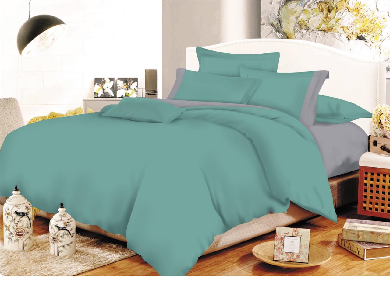 Σετ Σεντόνια ΚΟΜΒΟΣ Cotton Line Petrol - Grey Μονόχρωμα με Φάσα Μονά με λάστιχο 100x200+20