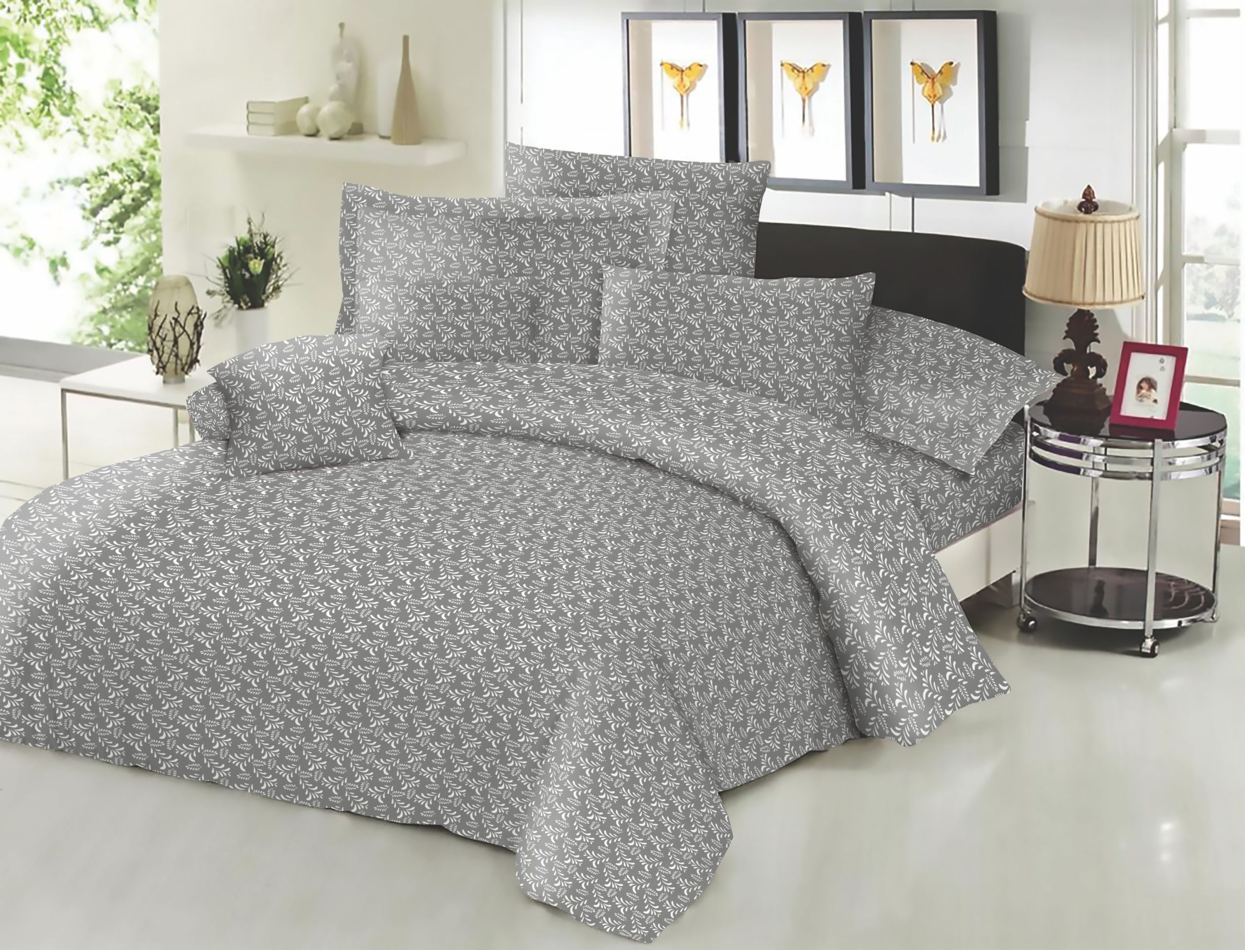 Σετ Σεντόνια ΚΟΜΒΟΣ Cotton Line Printed Fern Grey Μονά με λάστιχο 100x200+22