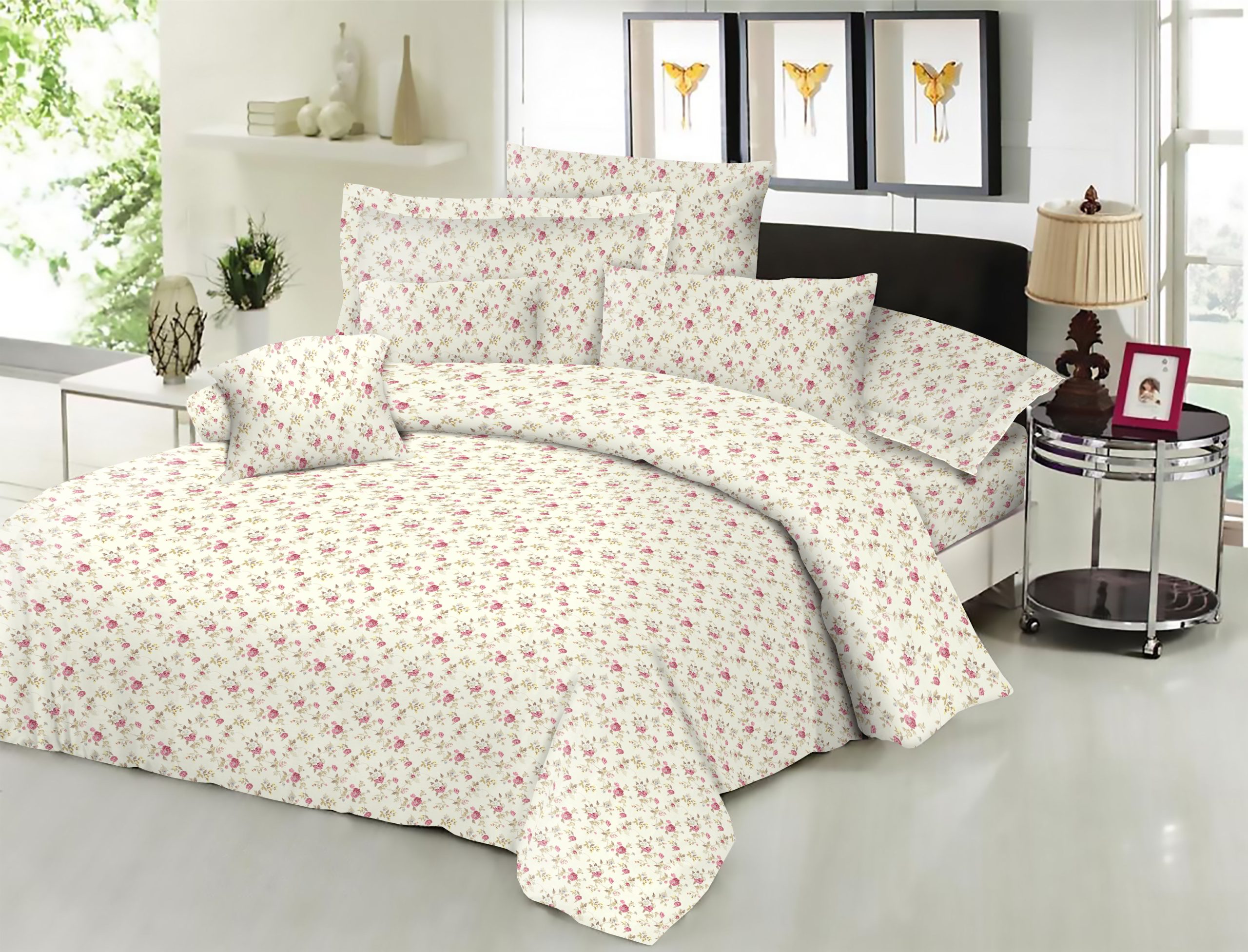 Σετ Σεντόνια ΚΟΜΒΟΣ Cotton Line Printed Spring Cream με λάστιχο 100x200+22