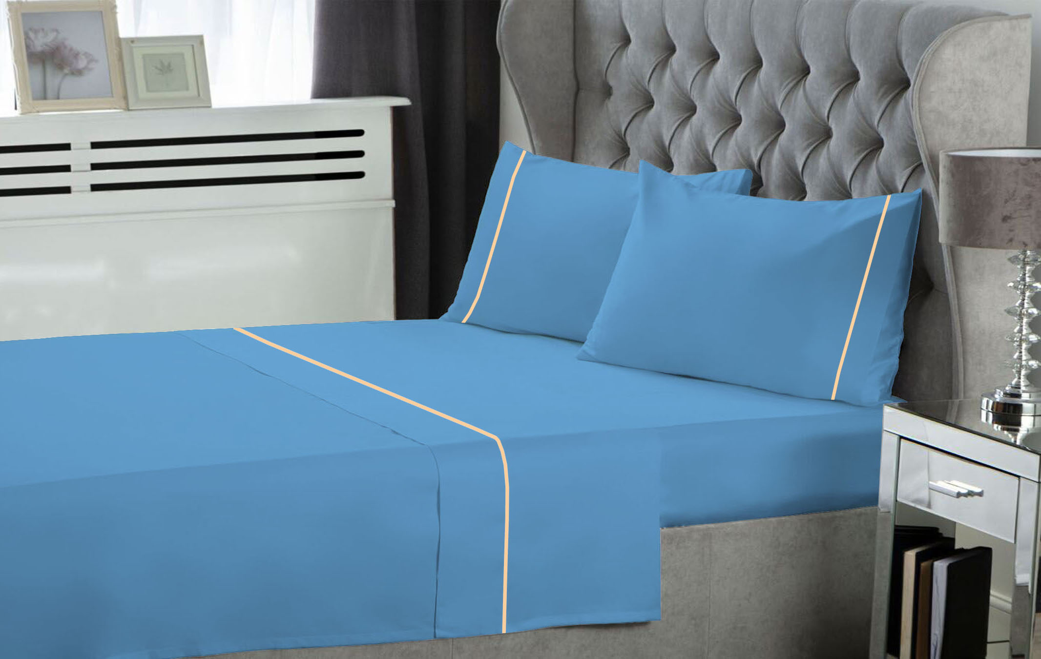 Σετ  Σεντόνια Le Blanc Μονόχρωμα  με Φυτίλι Polycotton 50/50 TC144 Blue Μονά 170x270