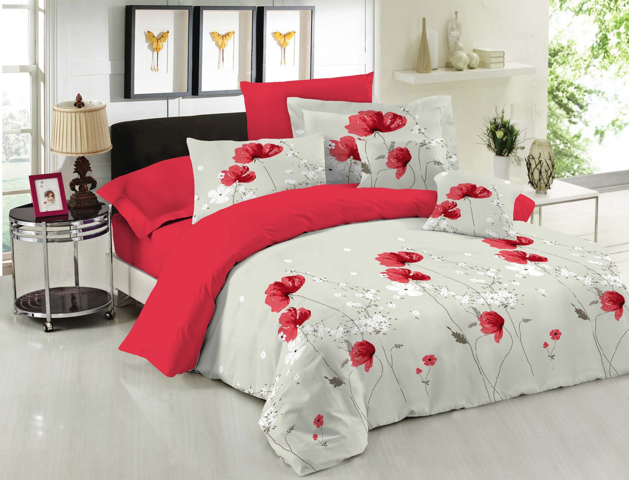 Σετ Σεντόνια Le Blanc Premium Cotton 100% Anemone Red Υπέρδιπλα με λάστιχο 160x200+33