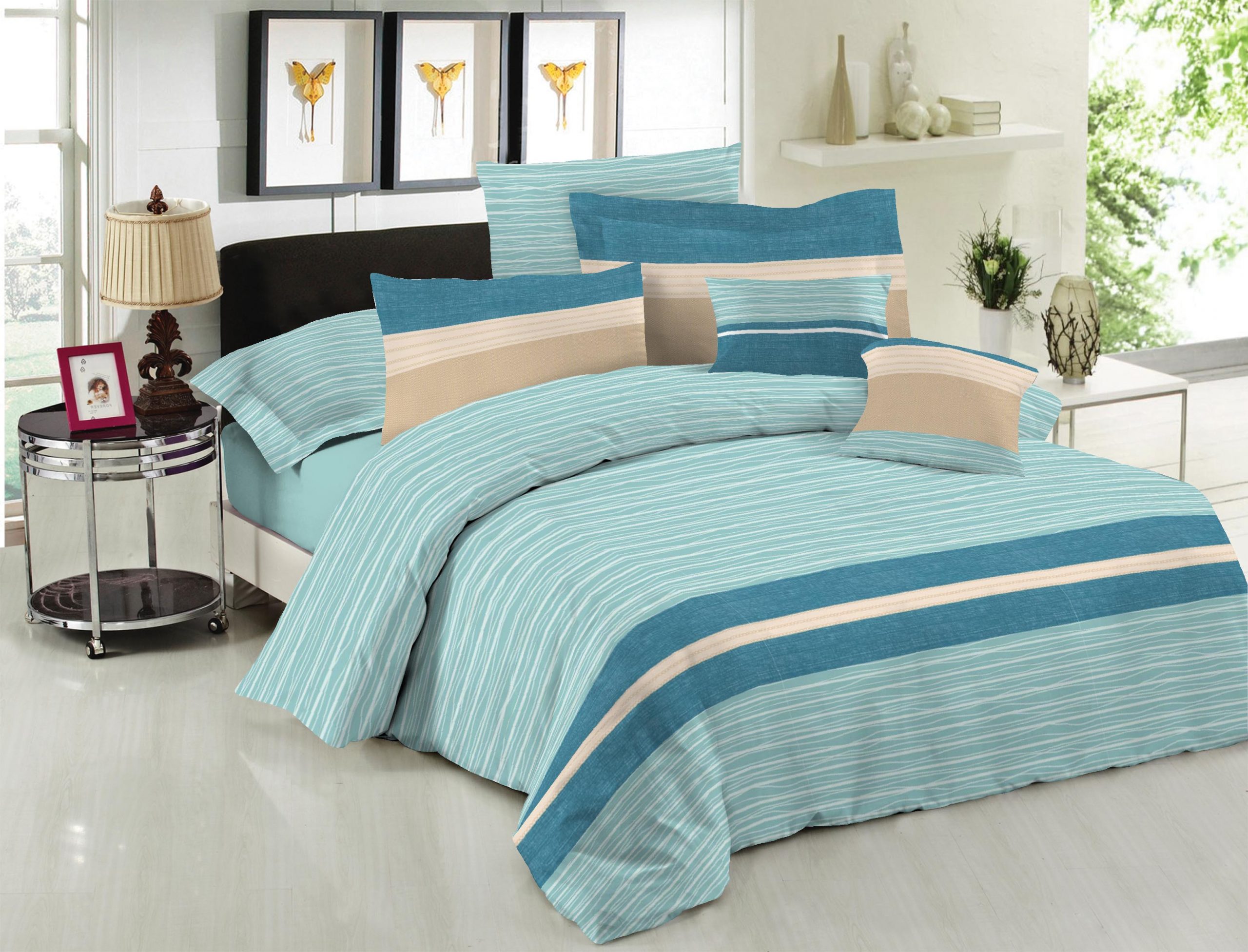 Σετ Σεντόνια Le Blanc Premium Cotton 100% Brooklyn Aqua Υπέρδιπλα με λάστιχο 160x200+33
