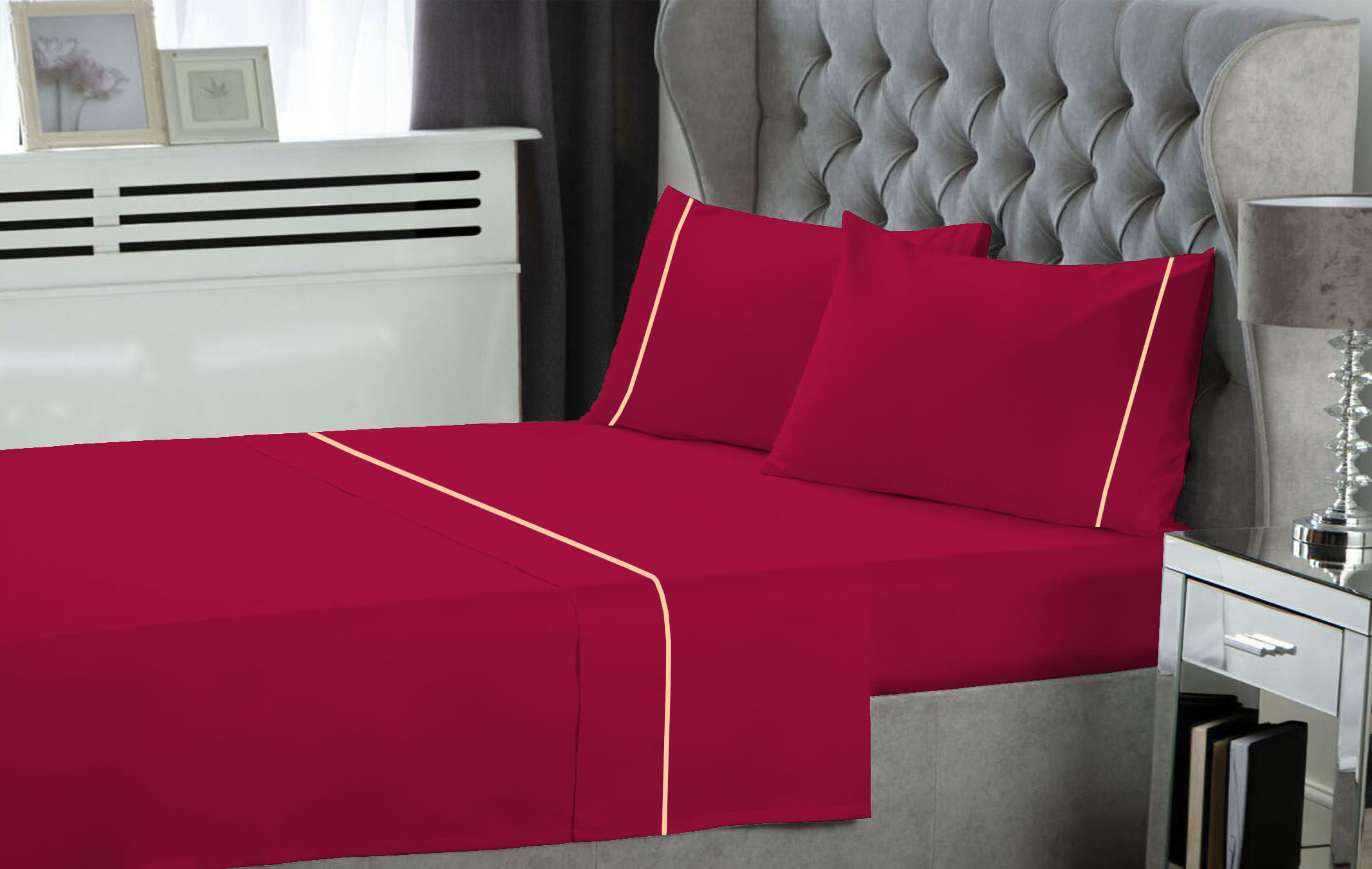 Σετ Σεντόνια LeBlanc Μονόχρωμα με Φυτίλι Polycotton 50/50 TC144 Cherry Υπέρδιπλα 240x270