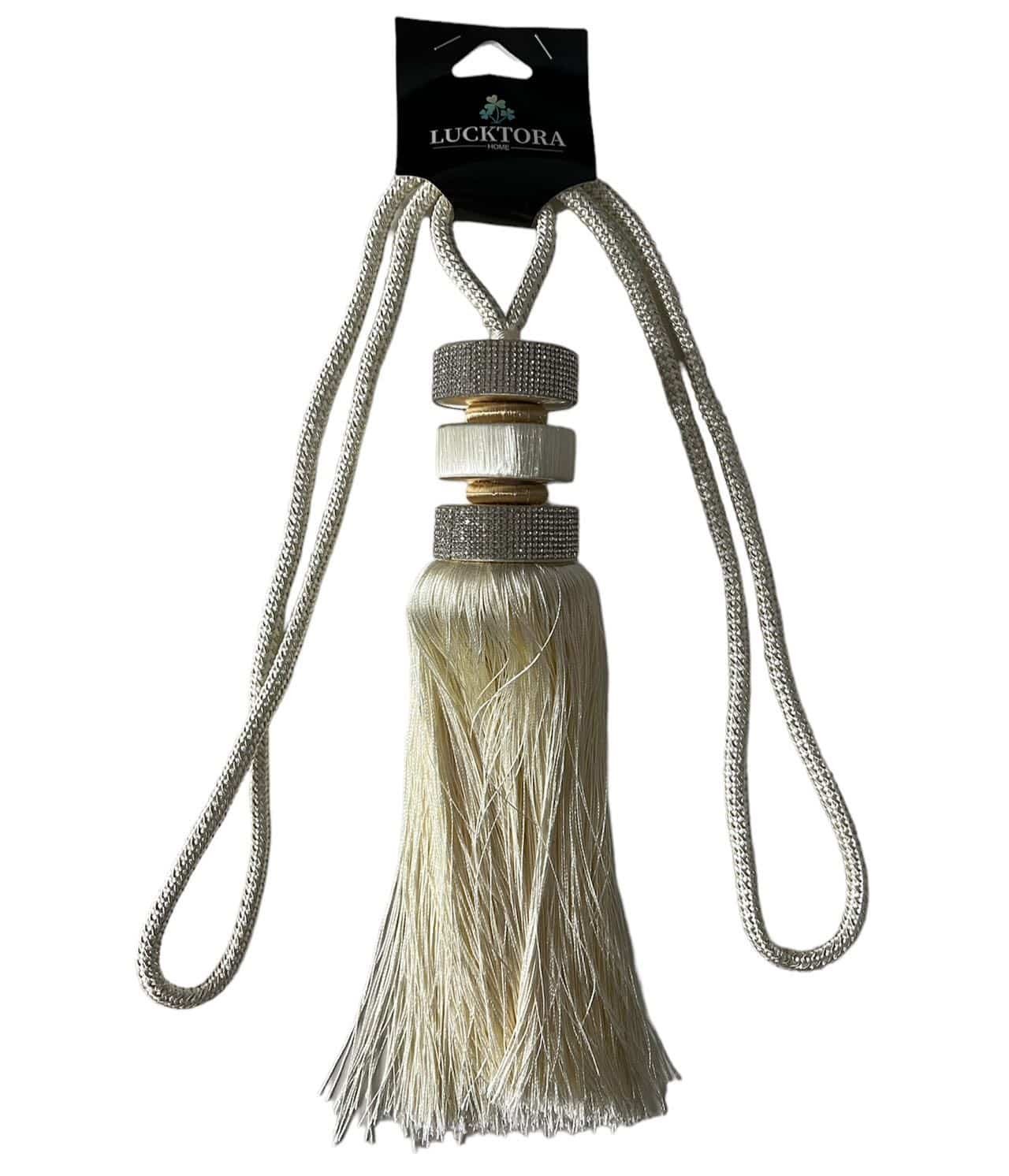 Δέστρα Κουρτίνας Με Φούντα Και Στράς SSCSZ-Εκρού