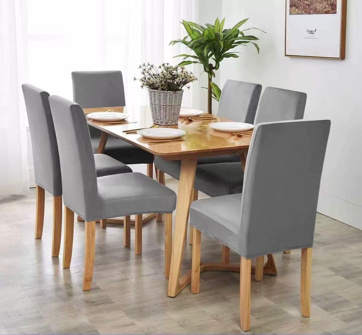 Σετ 6τμχ Ελαστικά Καλύμματα Καρέκλας Χωρίς Βολάν -1