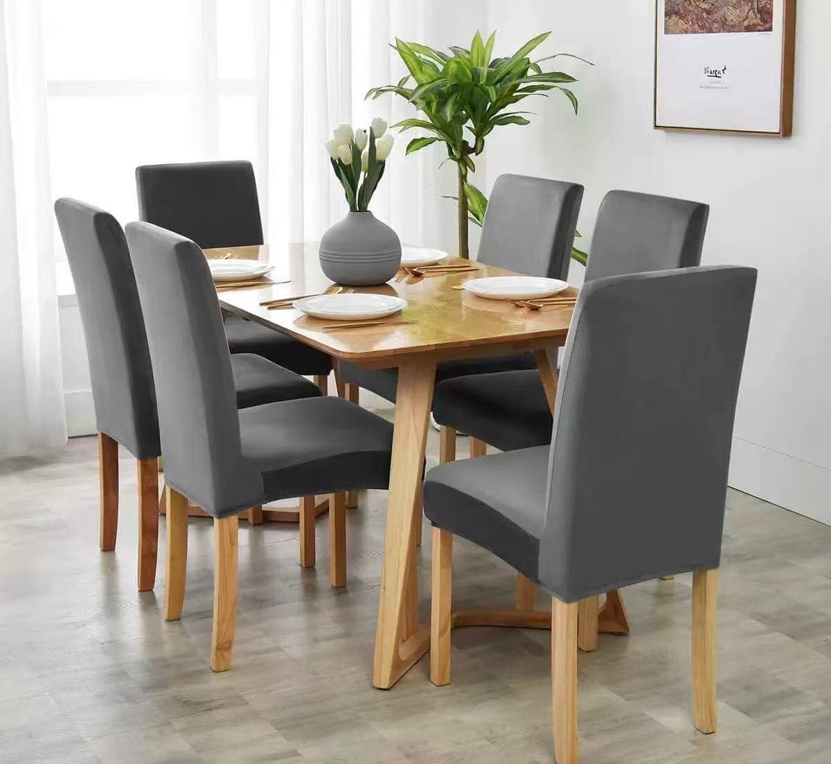 Σετ 6τμχ Ελαστικά Καλύμματα Καρέκλας Χωρίς Βολάν -2