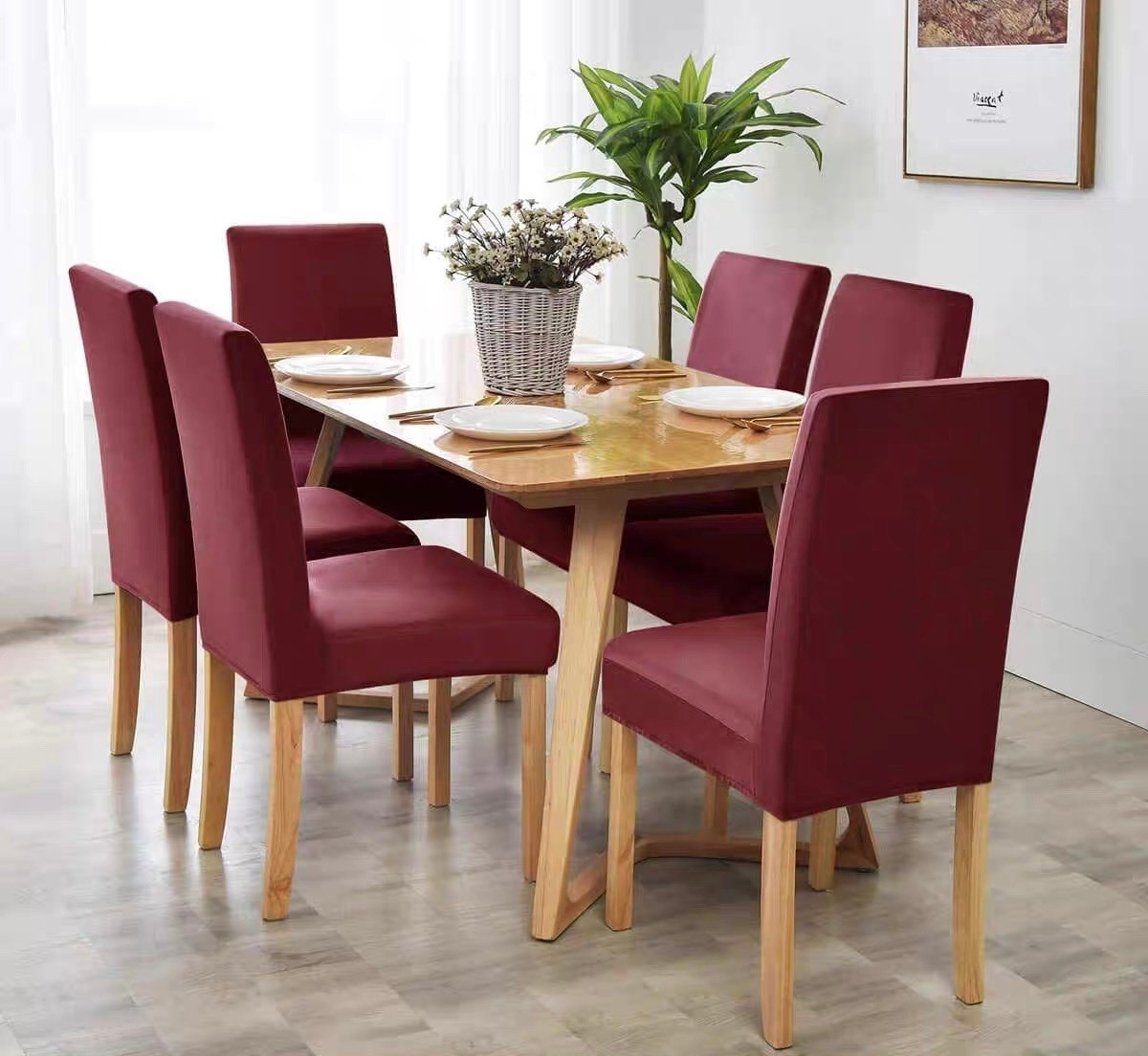 Σετ 6τμχ Ελαστικά Καλύμματα Καρέκλας Χωρίς Βολάν -5