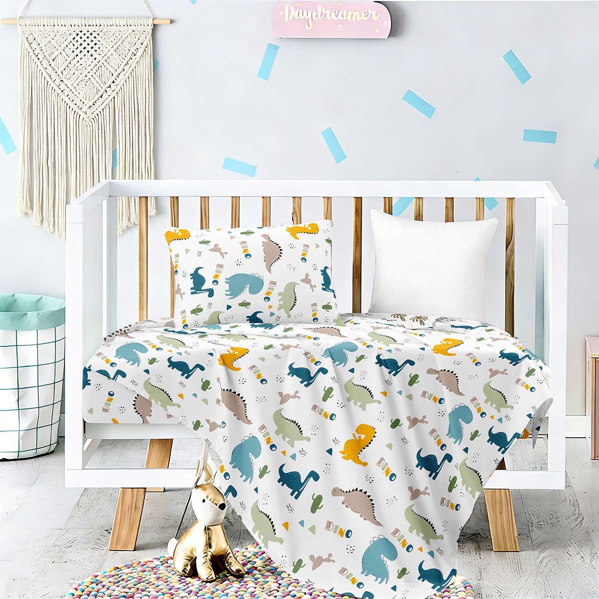 Σετ Σεντονια Κουνιας Με Λάστιχο Dino Prime Line Baby (70Χ140+17) Melinen