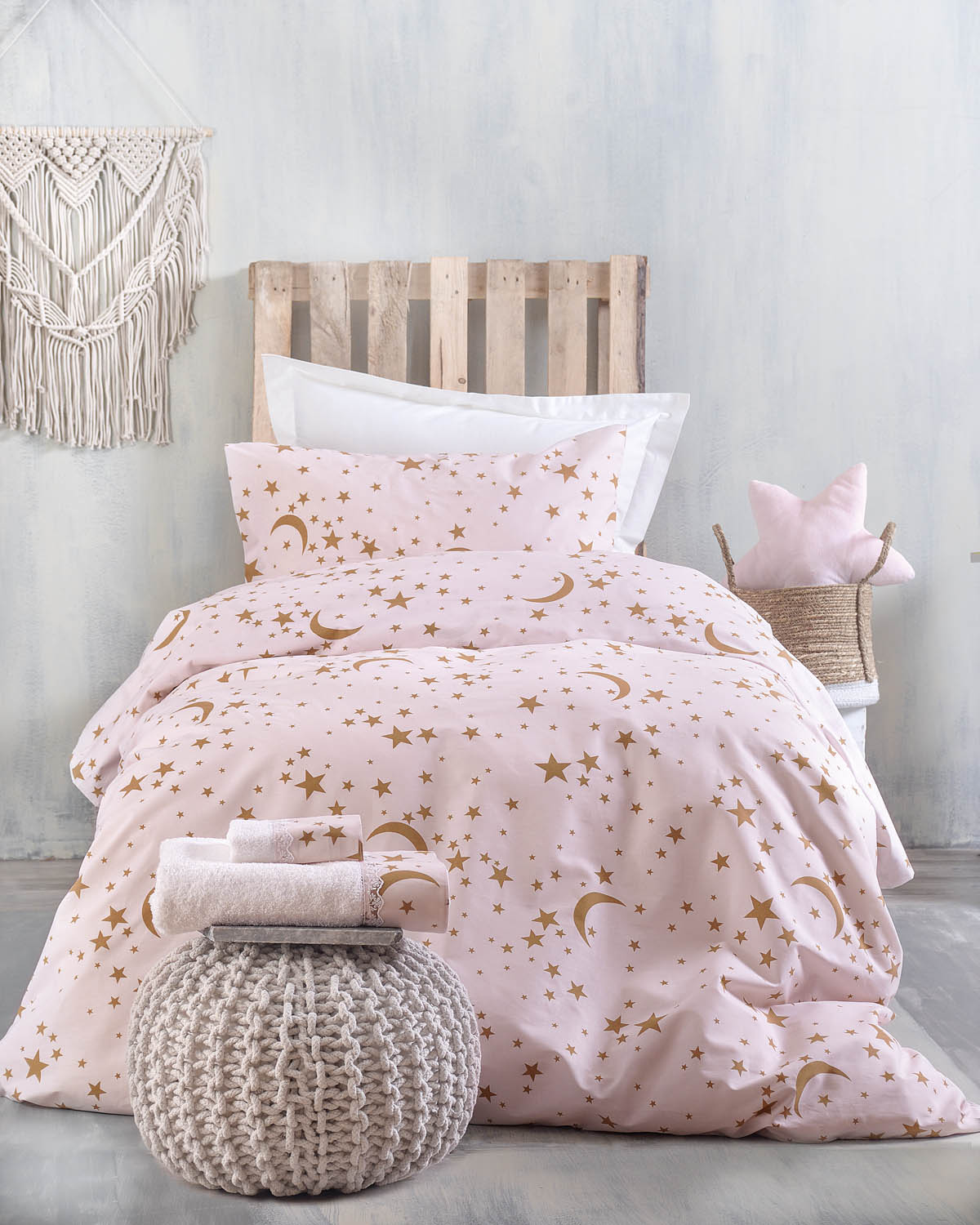 MOONLIGHT ΡΟΖ - ΣΕΤ ΣΕΝΤΟΝΙΑ ΠΑΙΔΙΚΑ 3 ΤΕΜ. ΗΜΙΔΙΠΛΟ ΜΕ ΛΑΣΤΙΧΟ (160X260, 105X205+25) ΡΟΖ