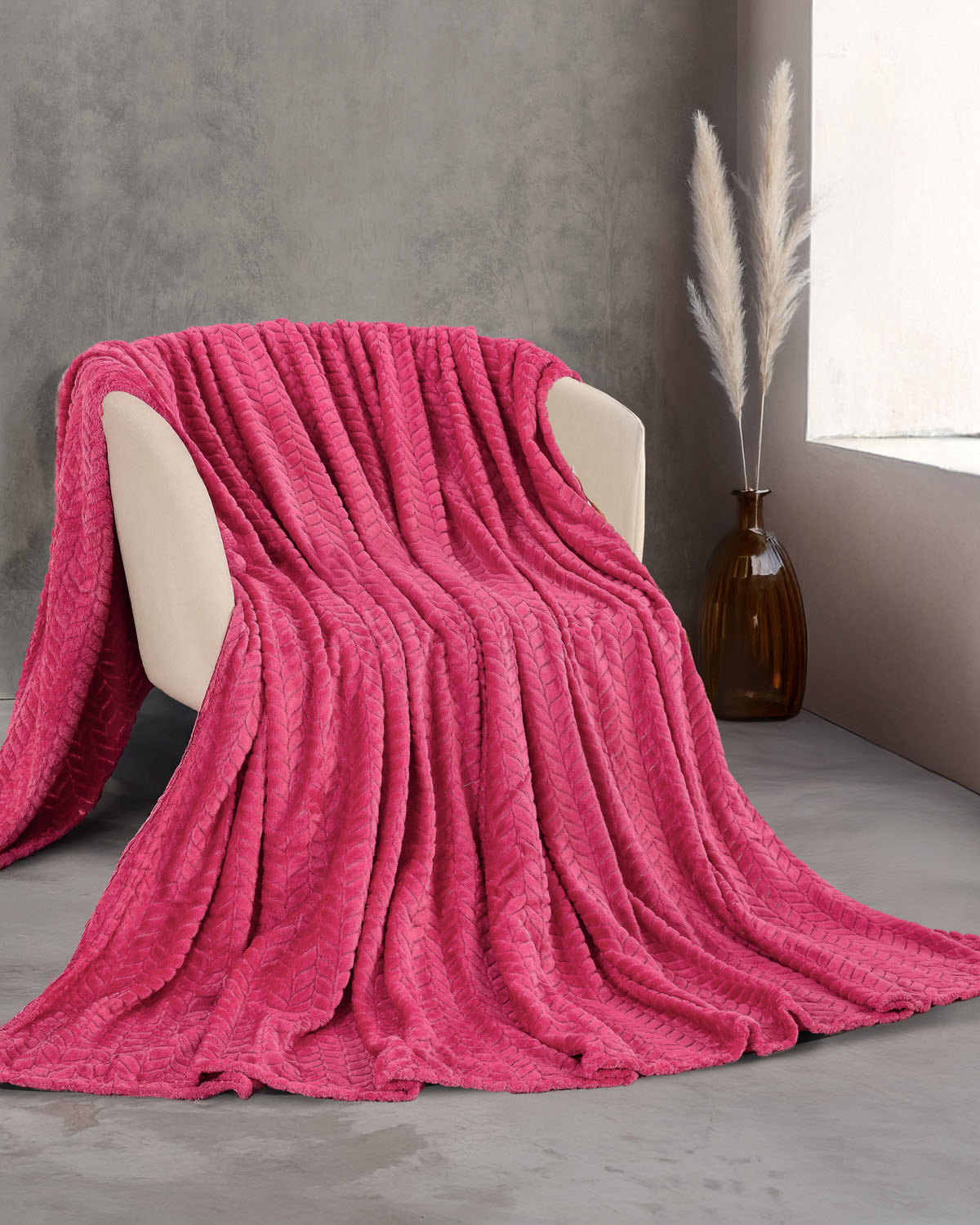 HARMONIE - ΚΟΥΒΕΡΤΑ JACQUARD FLANNEL ΦΟΥΞΙΑ ΦΟΥΞΙΑ