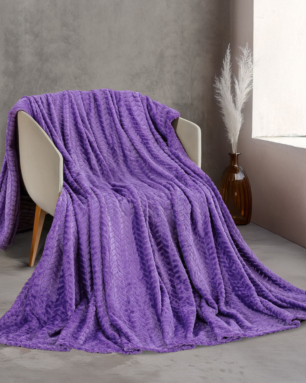 HARMONIE - ΚΟΥΒΕΡΤΑ JACQUARD FLANNEL ΜΟΒ ΜΟΒ