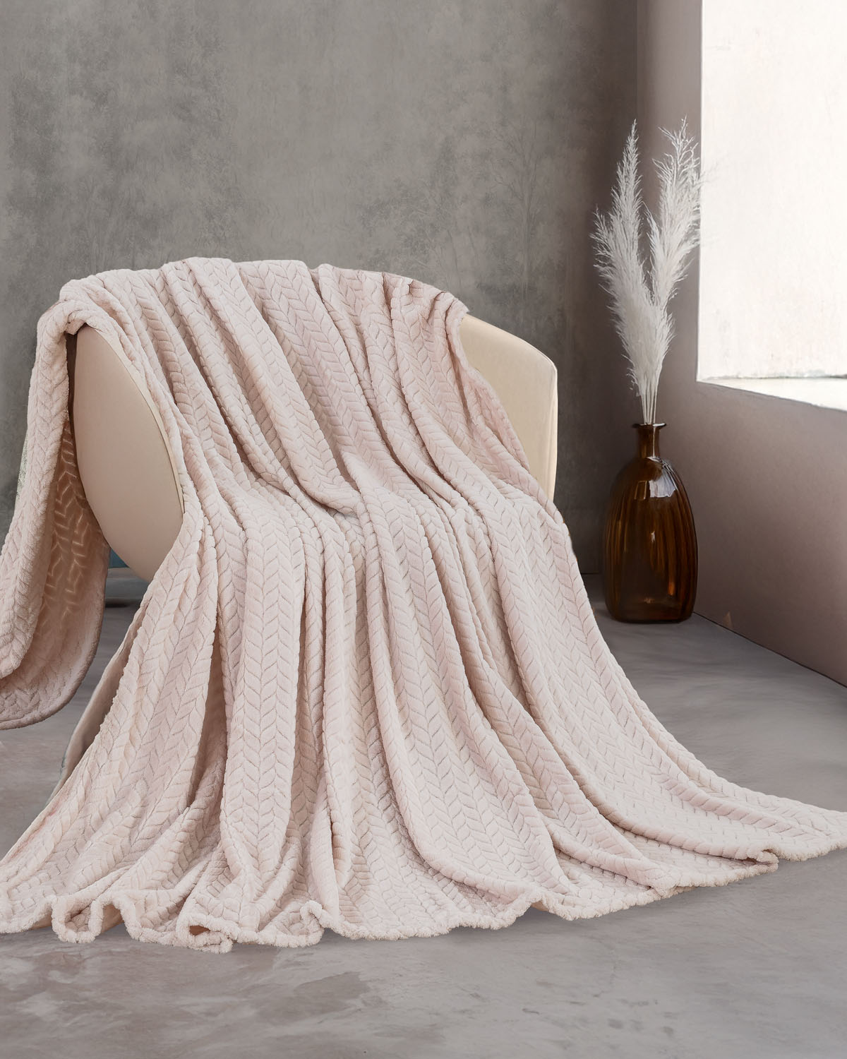 HARMONIE - ΚΟΥΒΕΡΤΑ JACQUARD FLANNEL ΡΟΖ ΡΟΖ