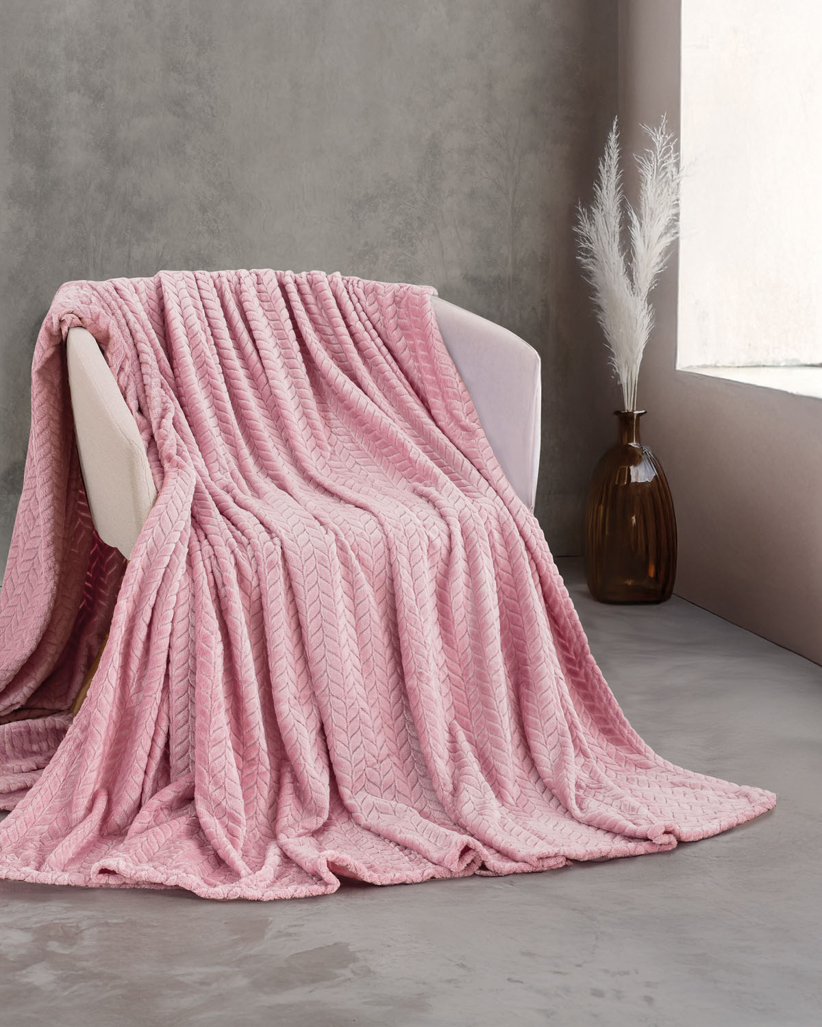 HARMONIE - ΚΟΥΒΕΡΤΑ JACQUARD FLANNEL ΡΟΖ ΡΟΖ