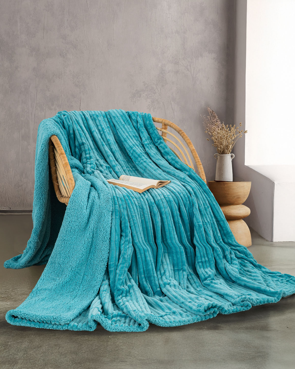 JOLLEIN - ΚΟΥΒΕΡΤΑ JACQUARD FLANNEL ΜΕ SHERPA ΑΝΘΡΑΚΙ ΑΝΘΡΑΚΙ