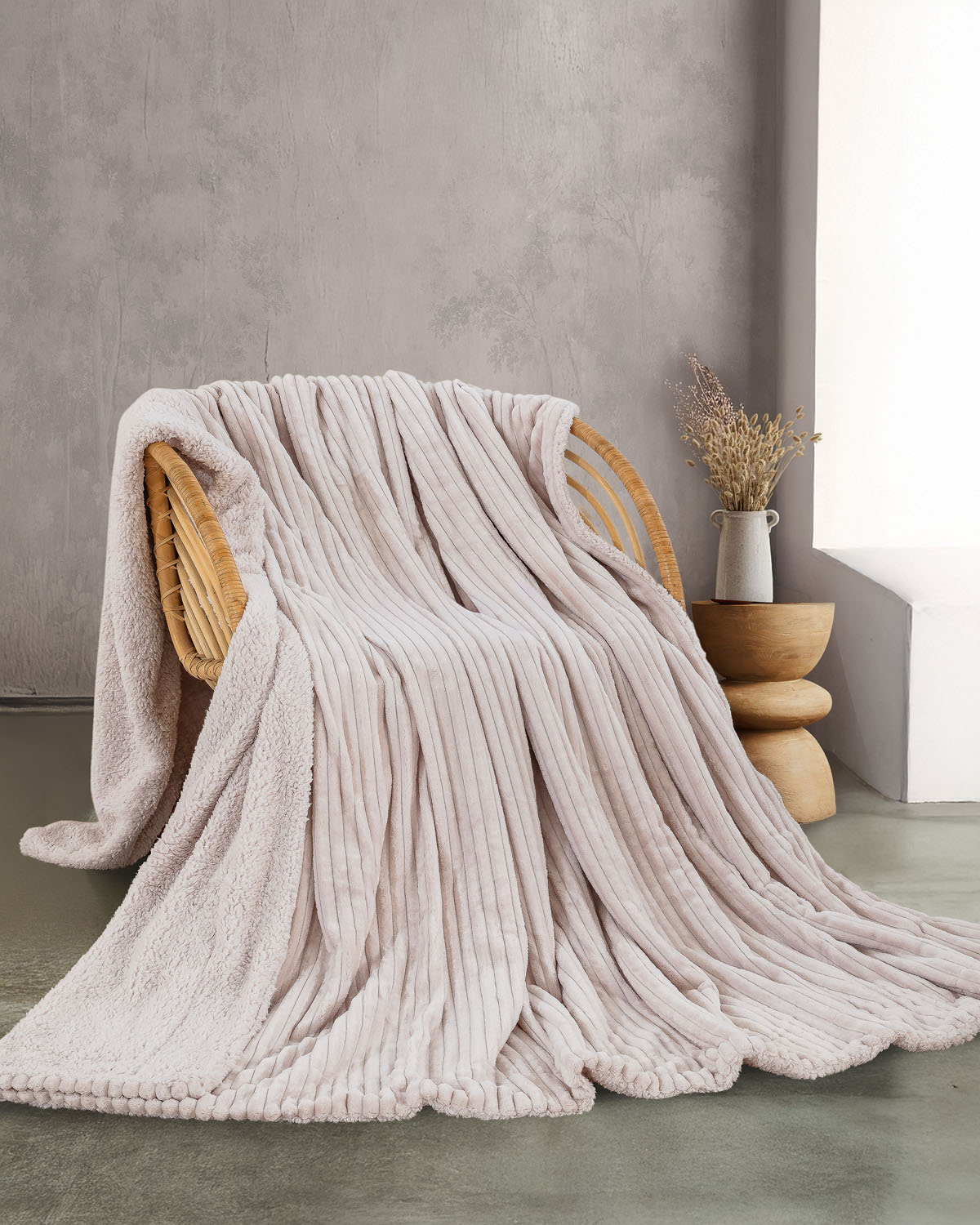 JOLLEIN - ΚΟΥΒΕΡΤΑ JACQUARD FLANNEL ΜΕ SHERPA ΓΚΡΙ ΓΚΡΙ