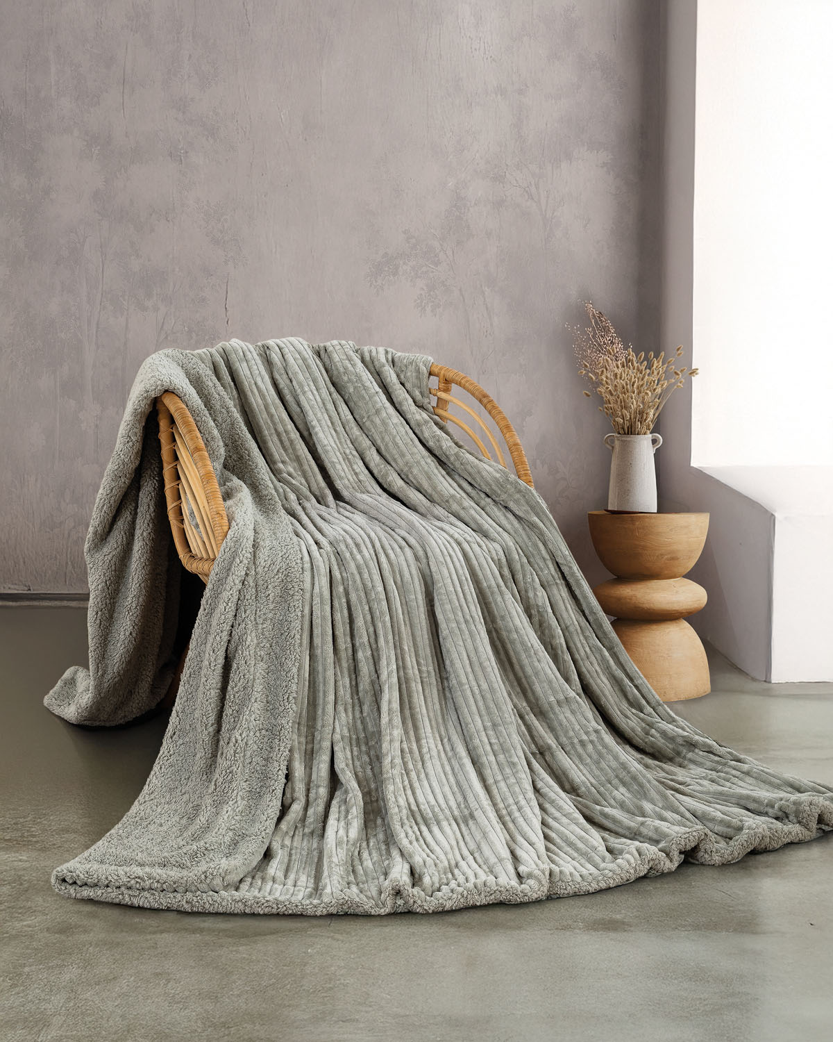 JOLLEIN - ΚΟΥΒΕΡΤΑ JACQUARD FLANNEL ΜΕ SHERPA ΓΚΡΙ ΓΚΡΙ