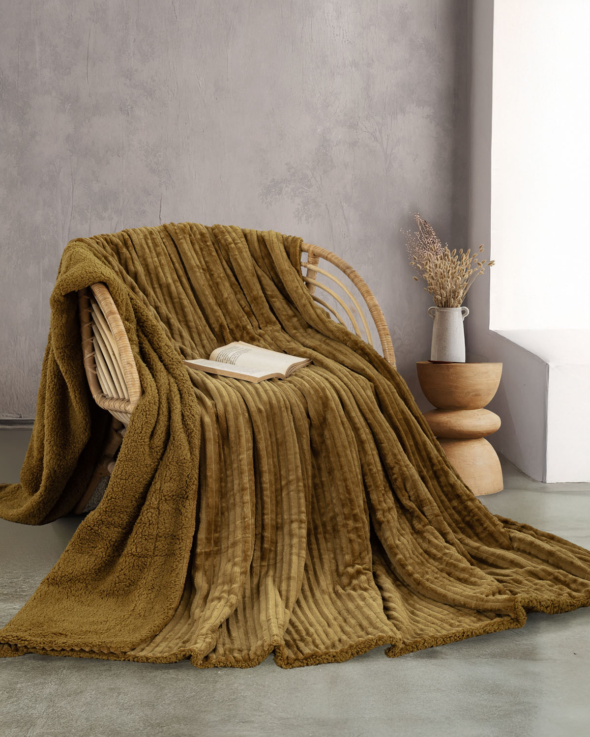 JOLLEIN - ΚΟΥΒΕΡΤΑ JACQUARD FLANNEL ΜΕ SHERPA ΜΟΒ ΜΟΒ