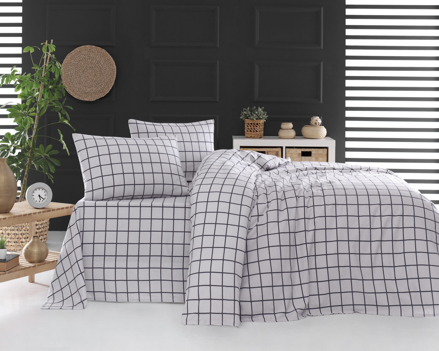Σεντόνια Σετ Φανέλα Υπέρδιπλο 230x260 Rythmos Squares Γκρι