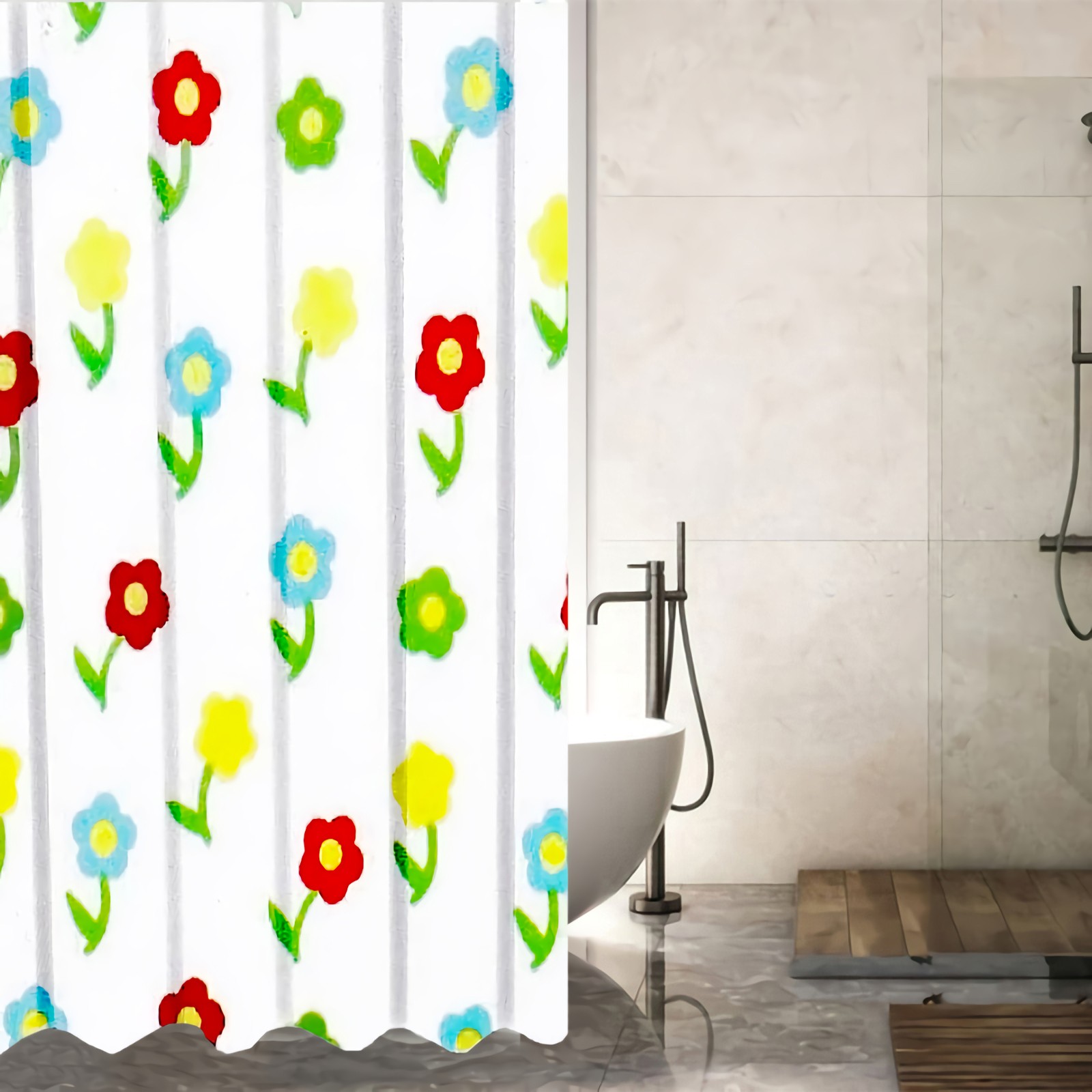ΚΟΥΡΤINA ΜΠΑΝIOY 180X180 FLOWERS PEVA