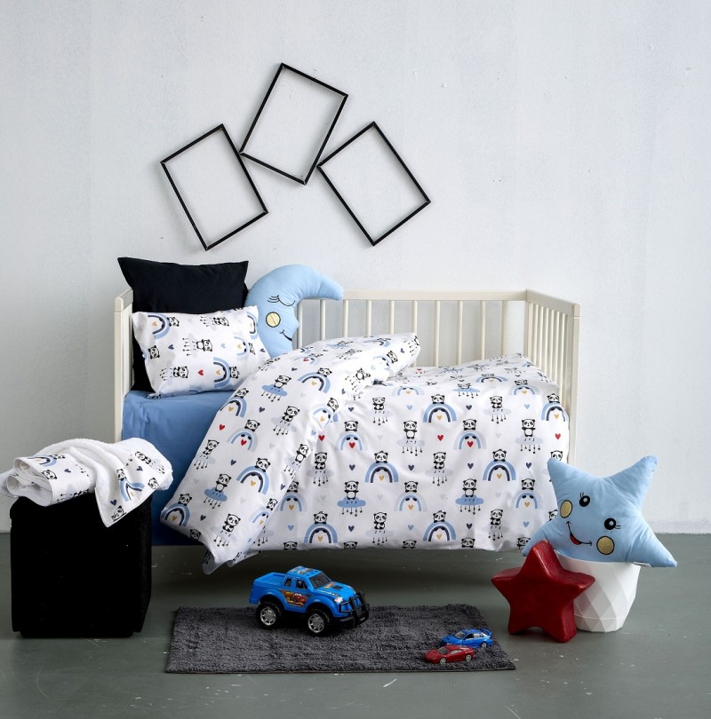 ΣΕΤ ΣΕΝΤΟΝΙΑ 120X160 BEBE  ΚΟΥΝΙΑΣ - PANDA BLUE SBABY